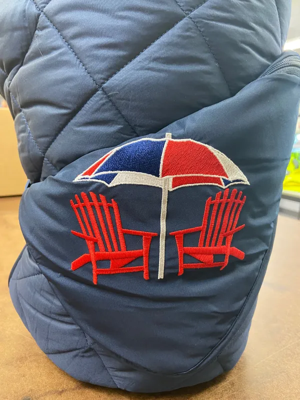 Beach Day on Navy Puffer Blanket sold by Pretty Rugged Gear