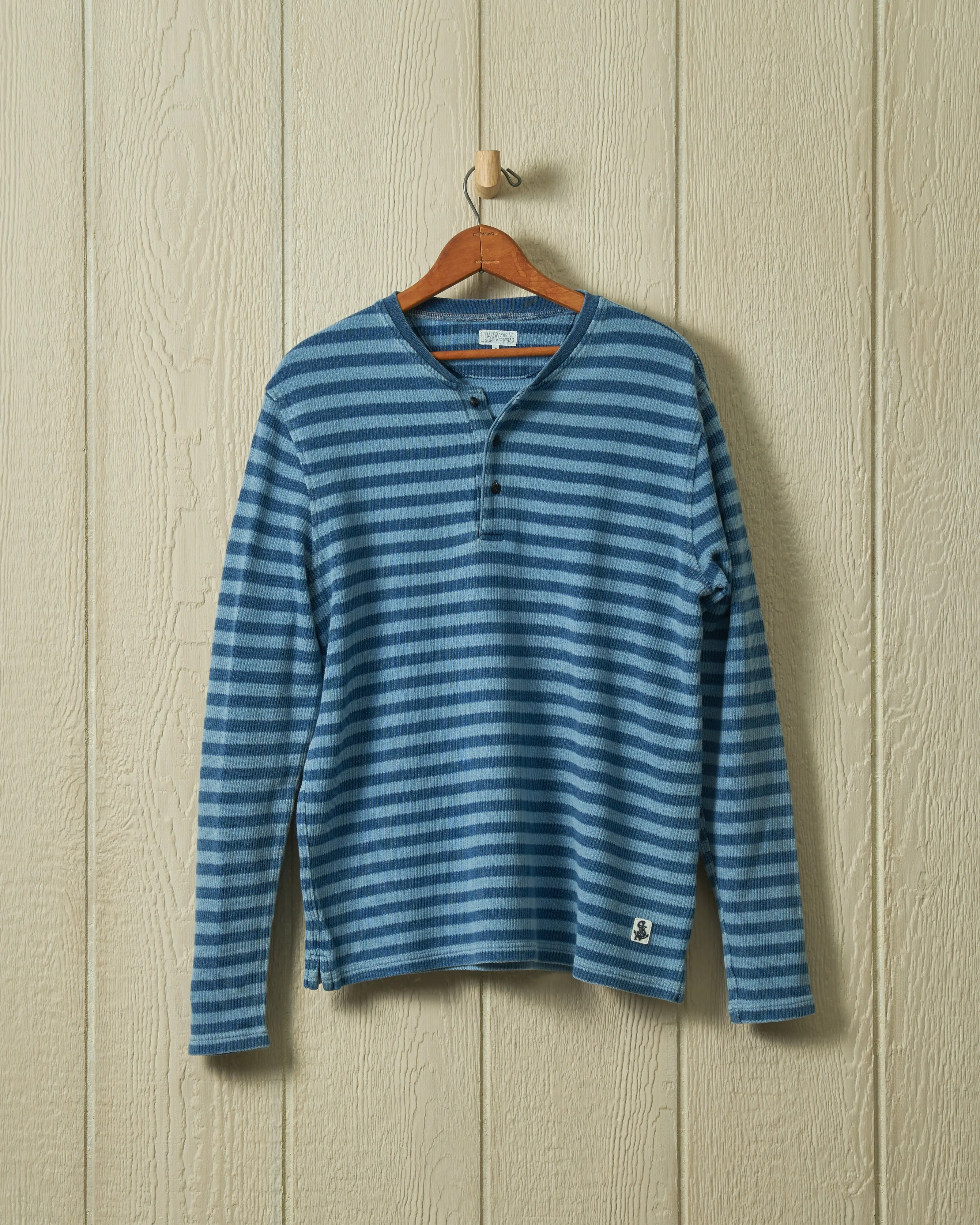 Indigo Henley in Striped Waffle Knit sold by Quaker Marine Supply
