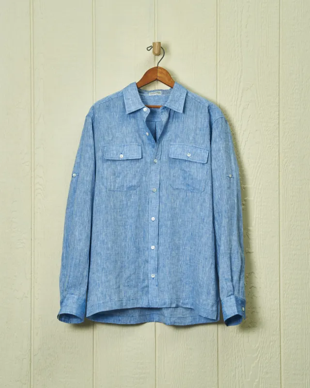 Linen Utility Shirt in Chambray sold by Quaker Marine Supply
