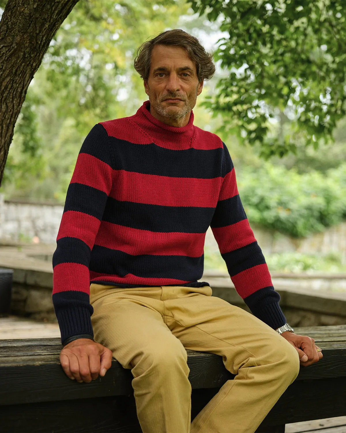 Fisherman's Sweater in Navy/Burgundy Stripe sold by Quaker Marine Supply product image thumbnail 2