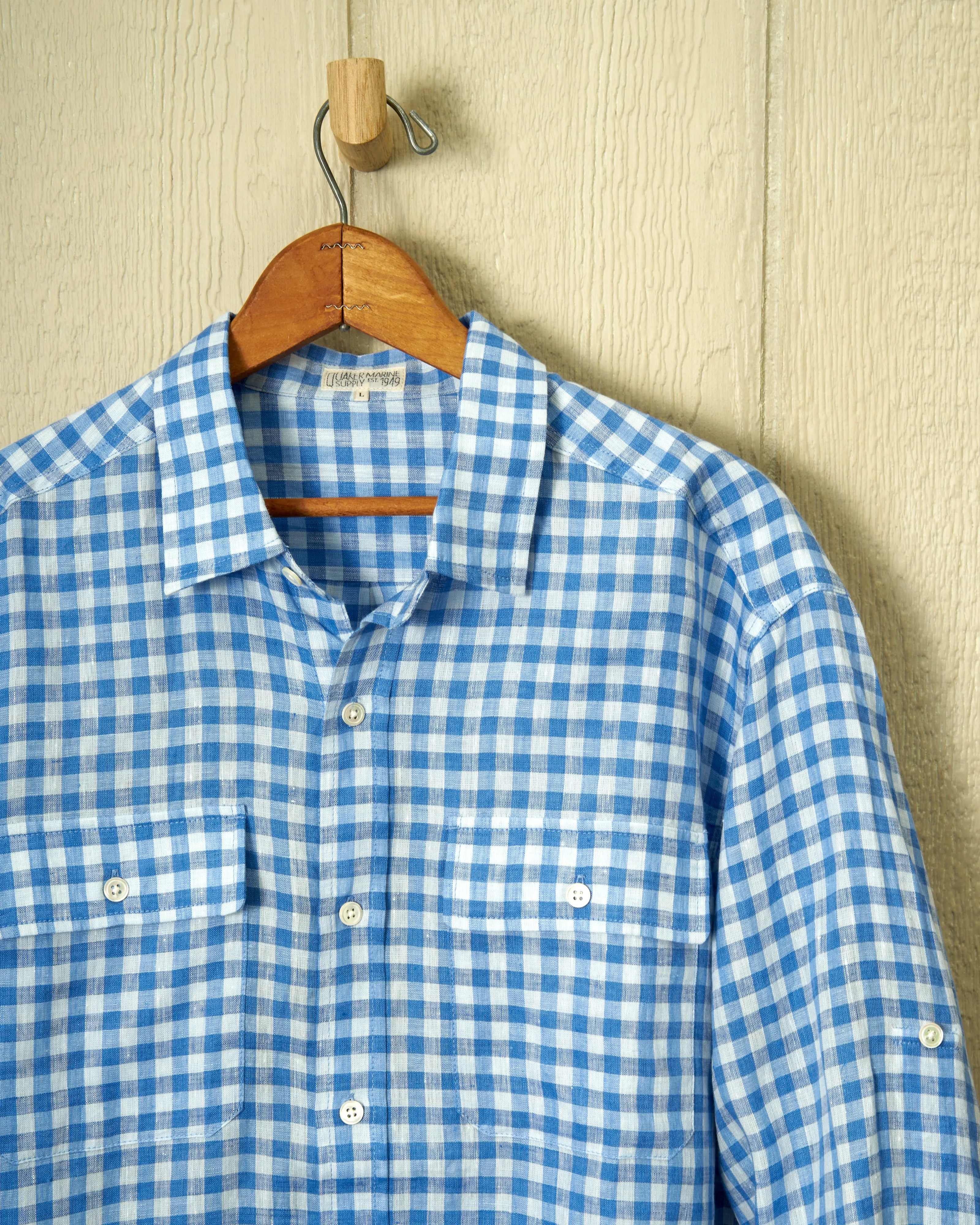 Linen Utility Shirt in Indigo Gingham sold by Quaker Marine Supply product image thumbnail 2