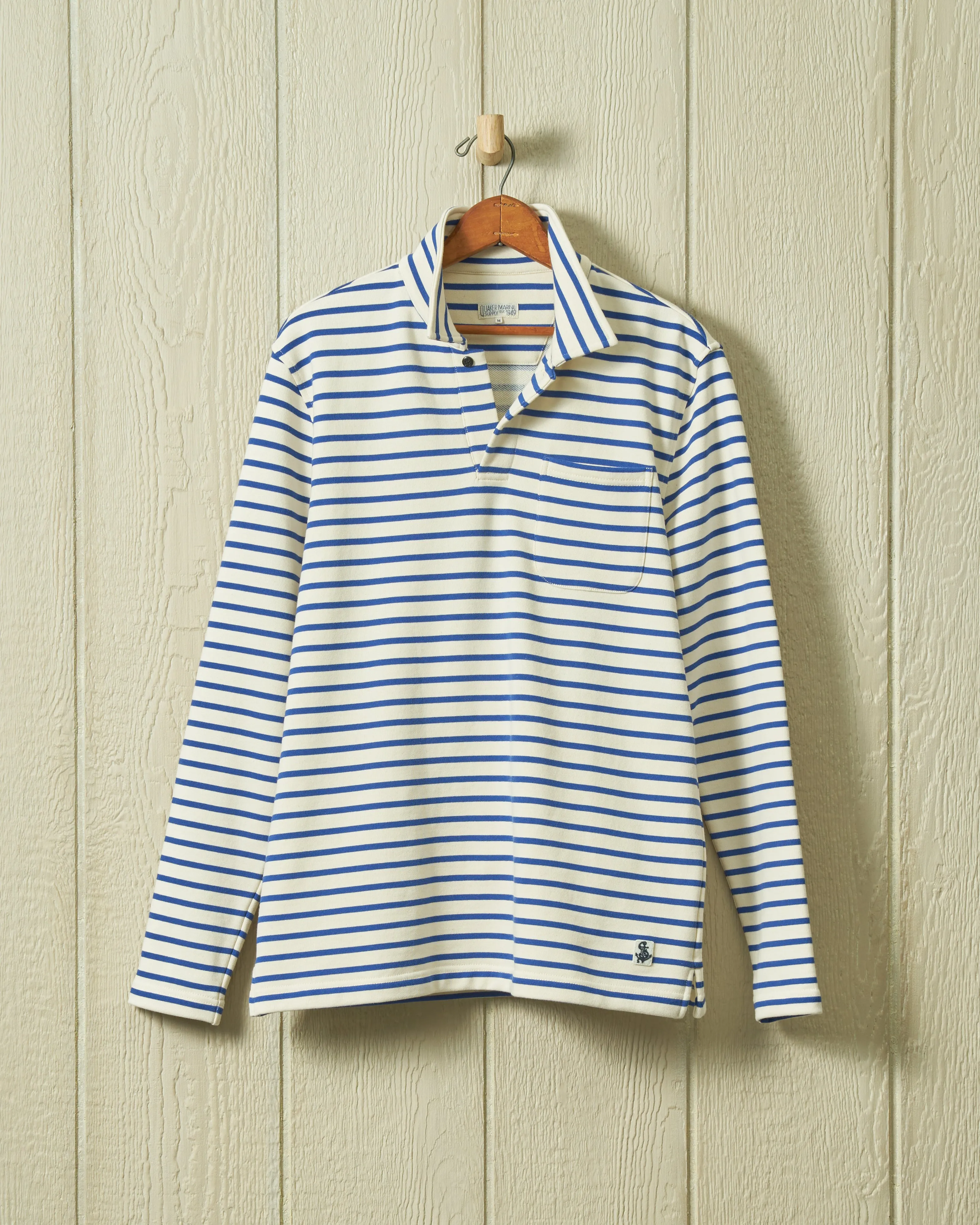 Acadia Polo in Cream/Atlantic Blue Loopback Terry sold by Quaker Marine Supply
