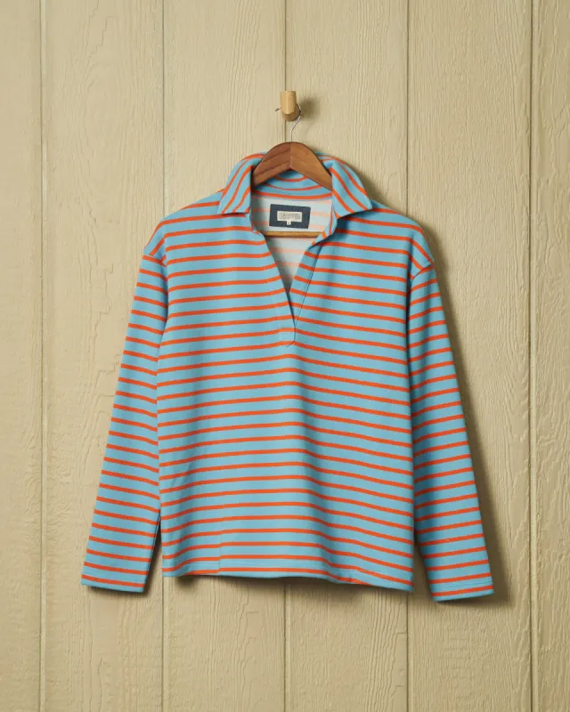 Inlet Pullover in Coral/Mid-Blue Loopback Terry sold by Quaker Marine Supply