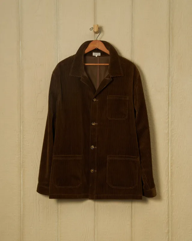 Corduroy French Workman’s Jacket in Chocolate sold by Quaker Marine Supply