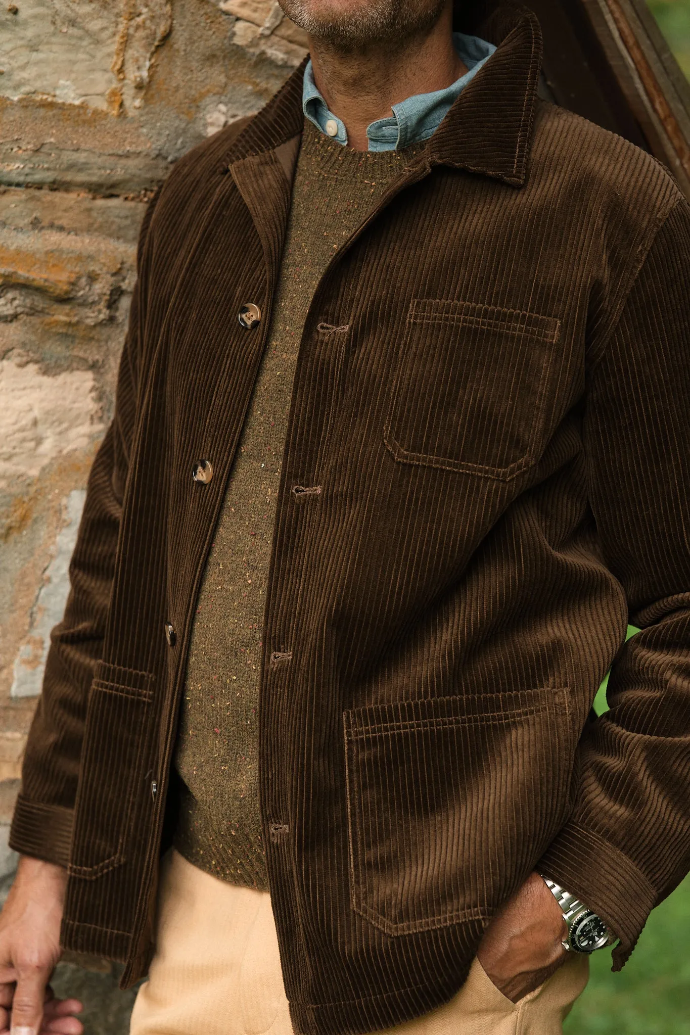 Corduroy French Workman’s Jacket in Chocolate sold by Quaker Marine Supply product image thumbnail 3