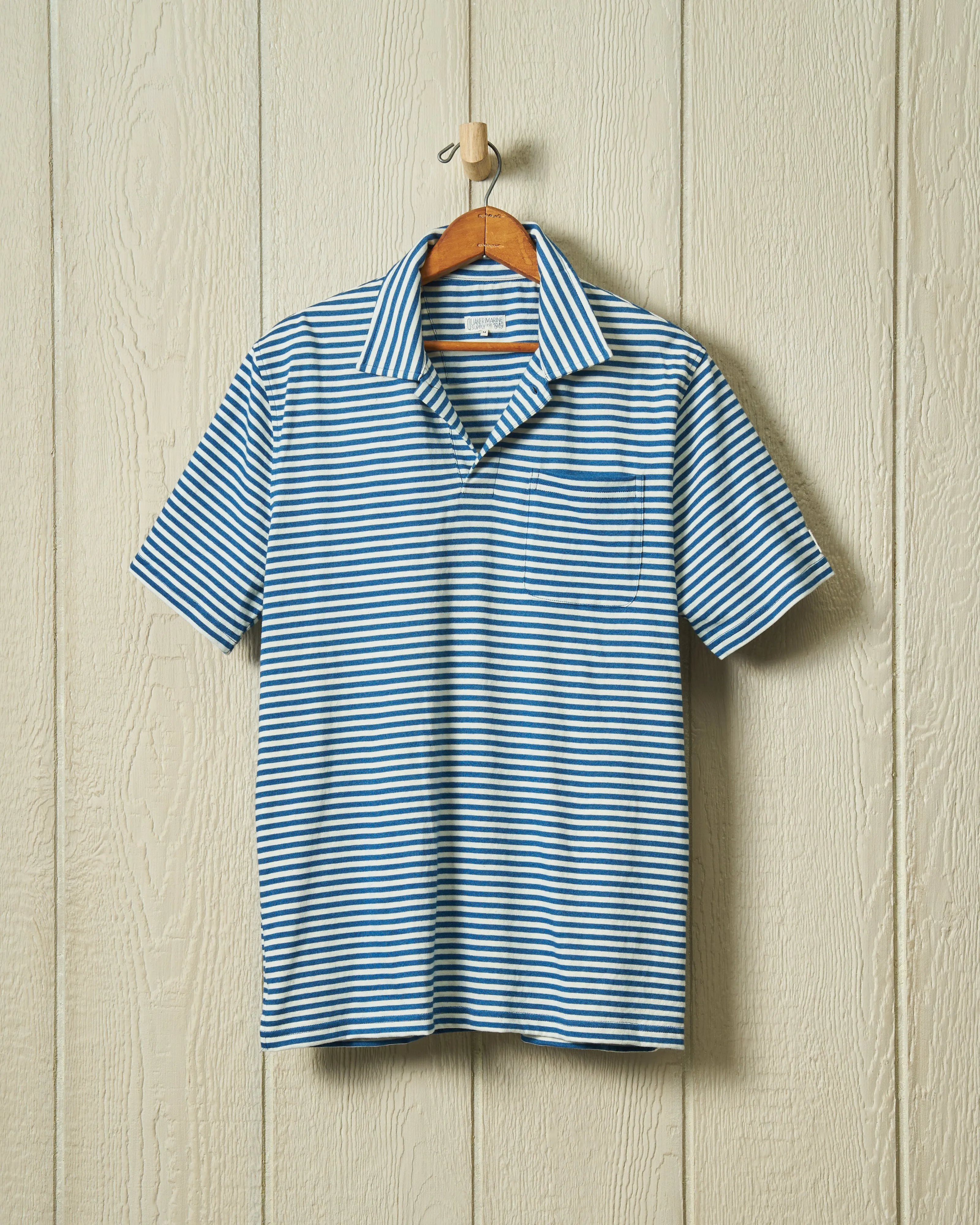 Indigo Polo in Blue/White Stripe sold by Quaker Marine Supply