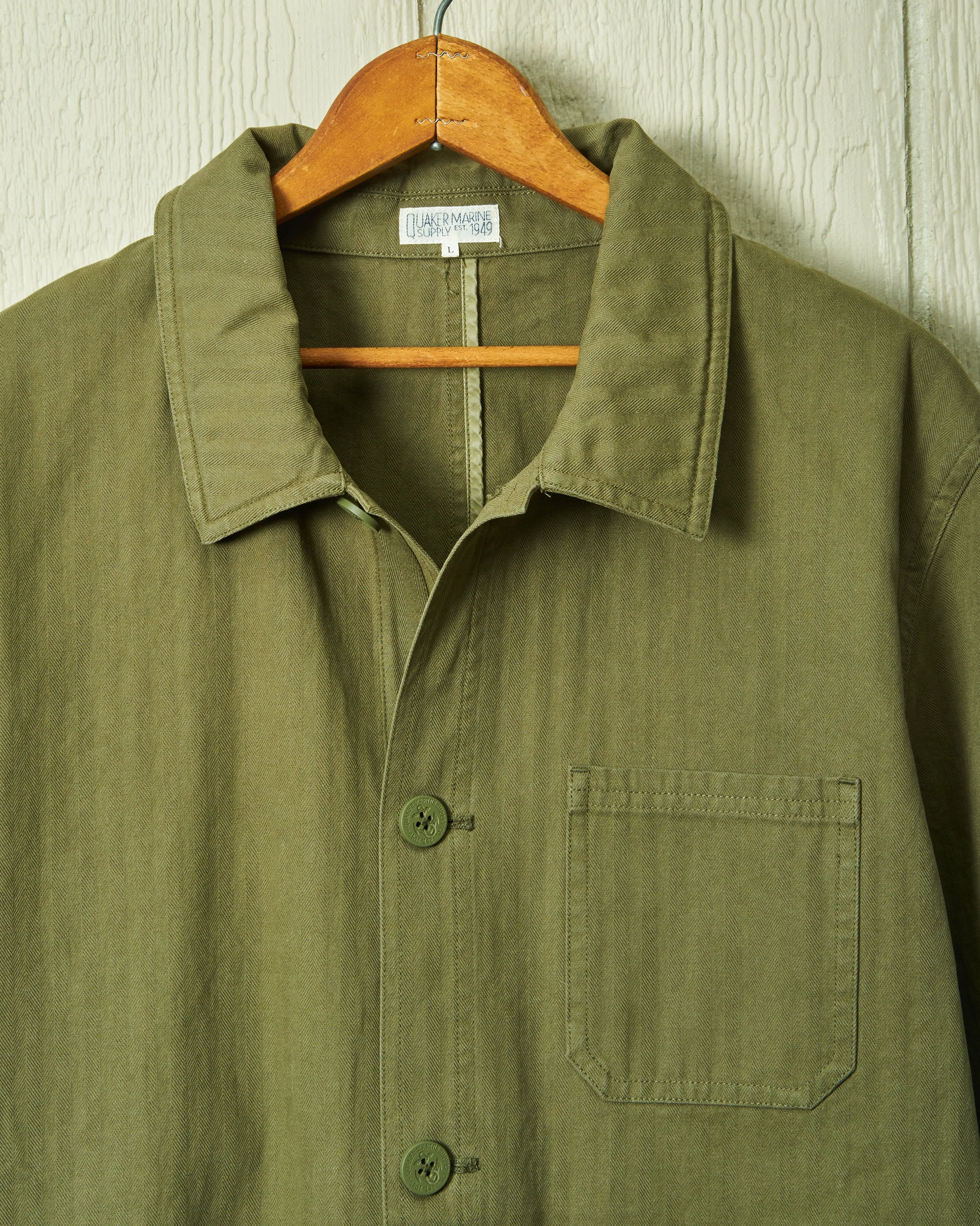 French Workman’s Jacket in Olive Herringbone sold by Quaker Marine Supply product image thumbnail 3