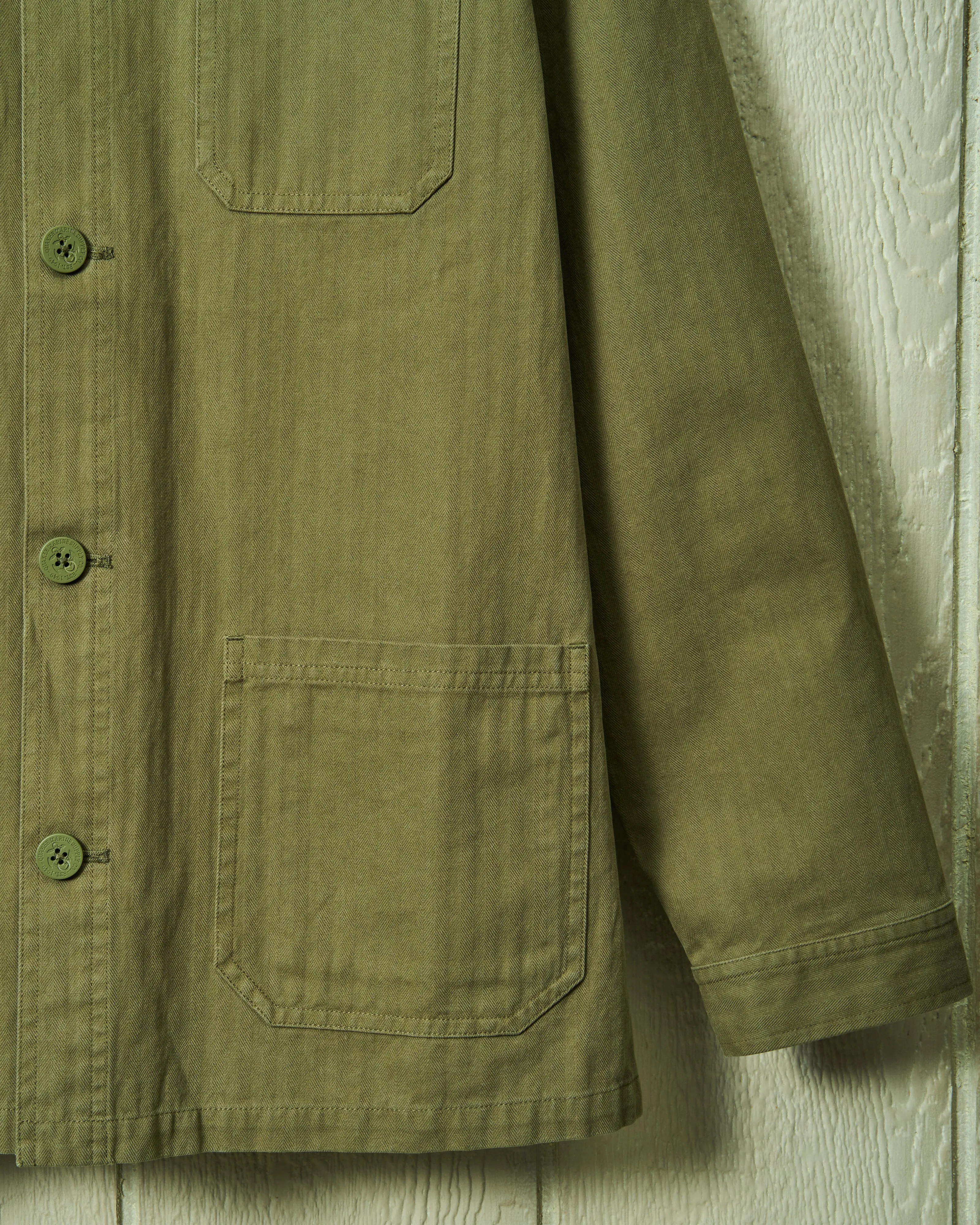 French Workman’s Jacket in Olive Herringbone sold by Quaker Marine Supply product image thumbnail 4