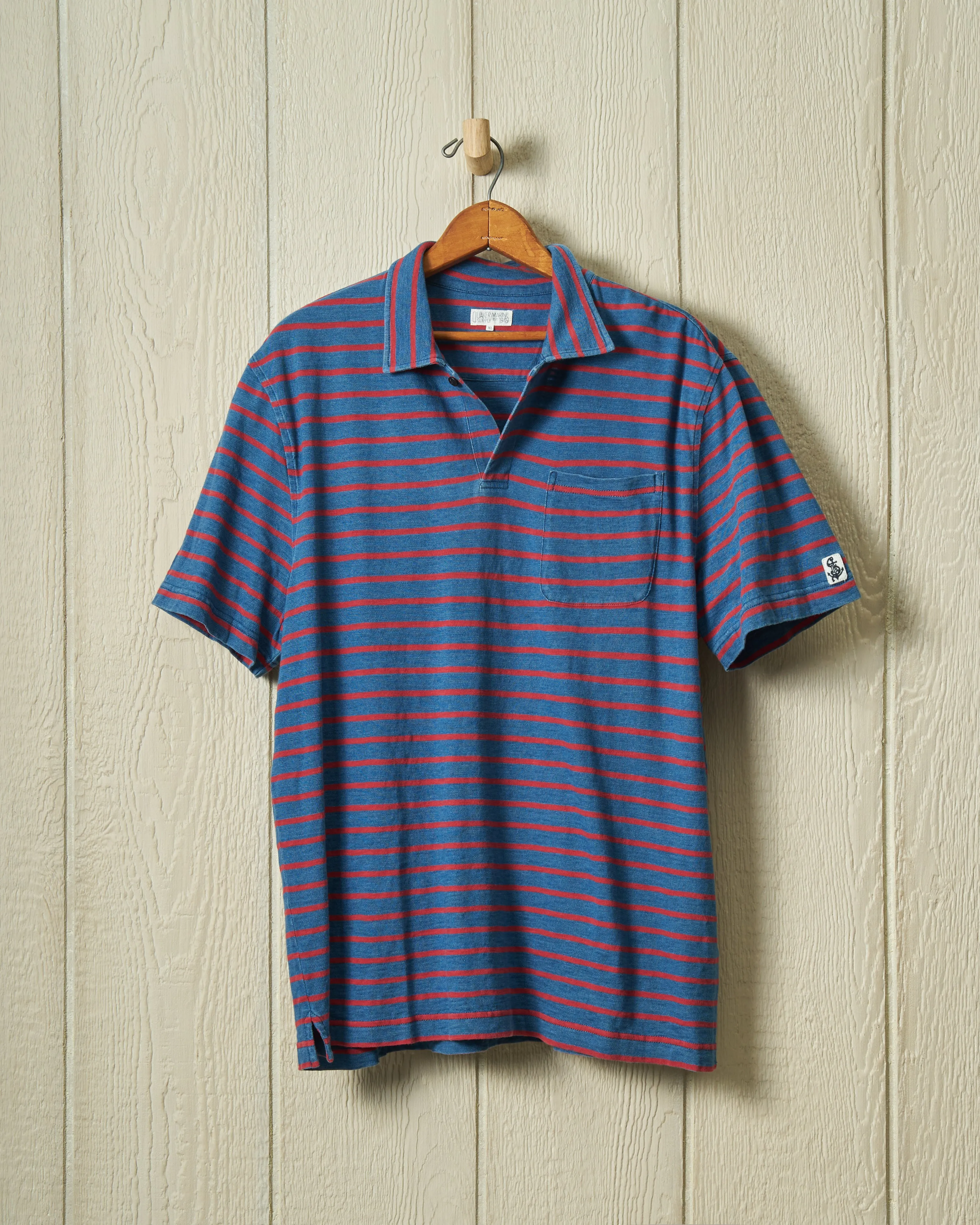 Indigo Polo in 3/4" Red/Navy Stripe sold by Quaker Marine Supply