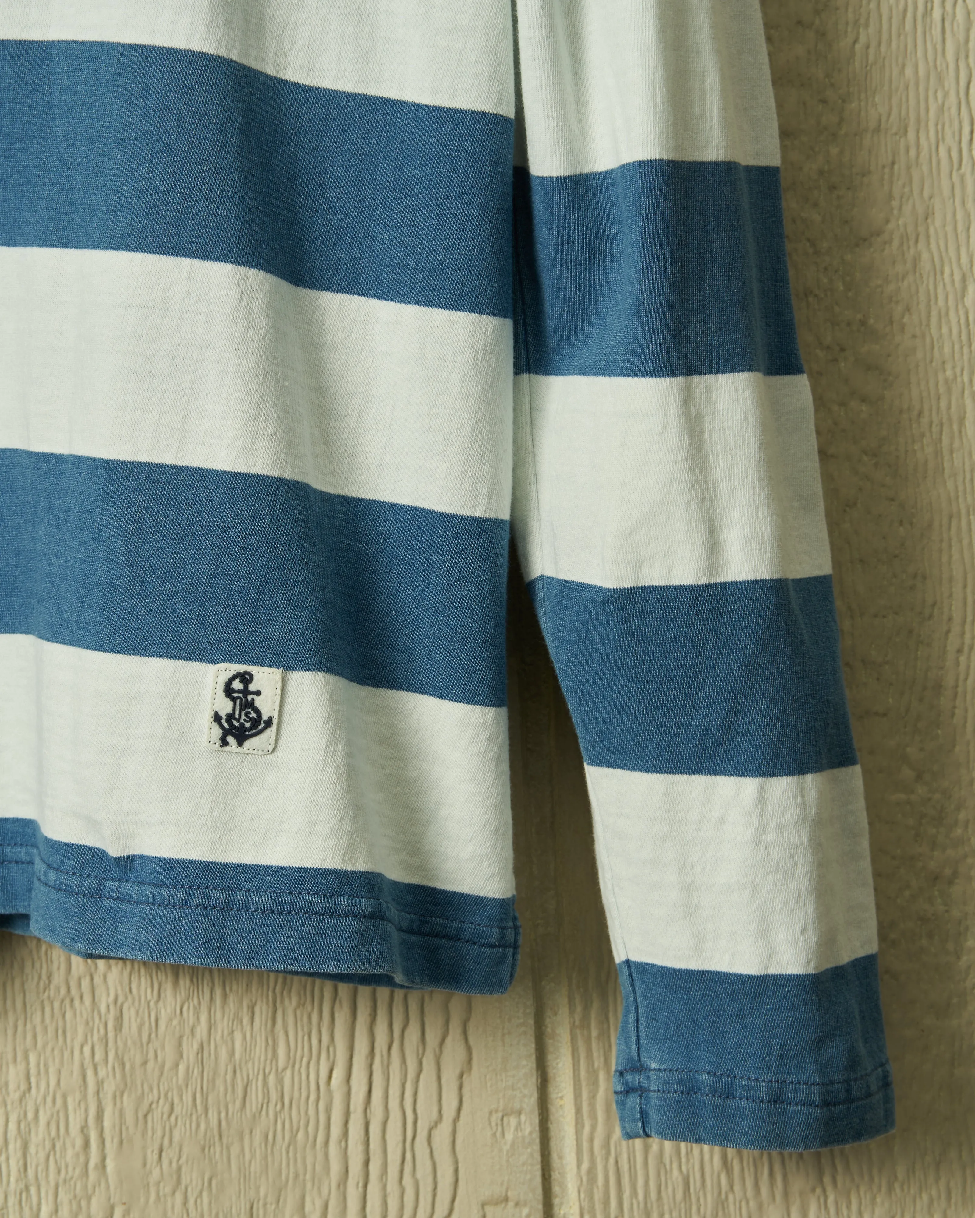 Long Sleeve Indigo Polo in Blue/White Rugby Stripe sold by Quaker Marine Supply product image thumbnail 2