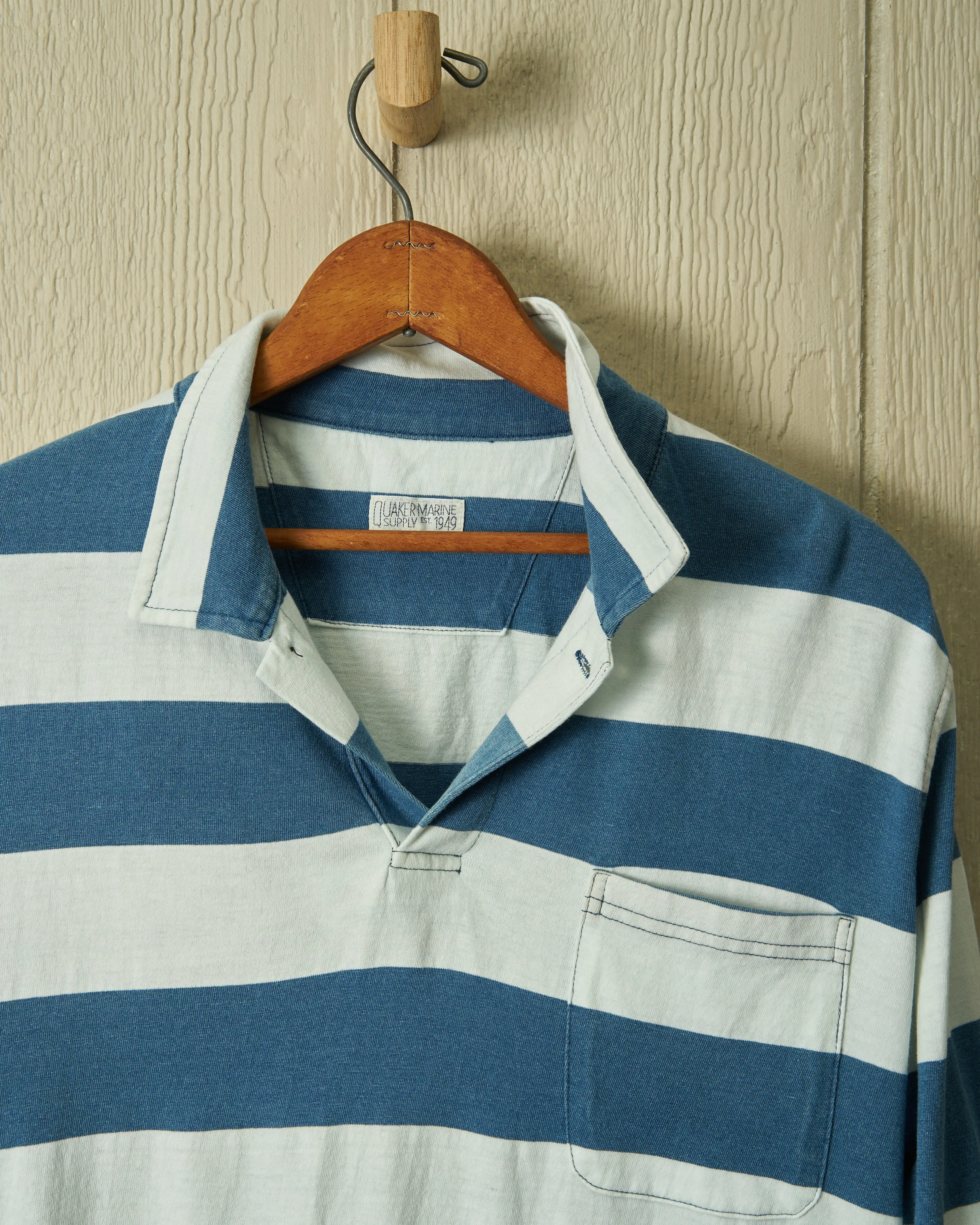 Long Sleeve Indigo Polo in Blue/White Rugby Stripe sold by Quaker Marine Supply product image thumbnail 3