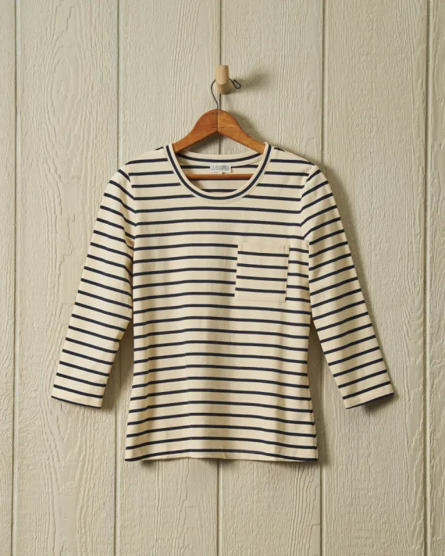 Women's Seafarer Tee in Cream/Navy sold by Quaker Marine Supply