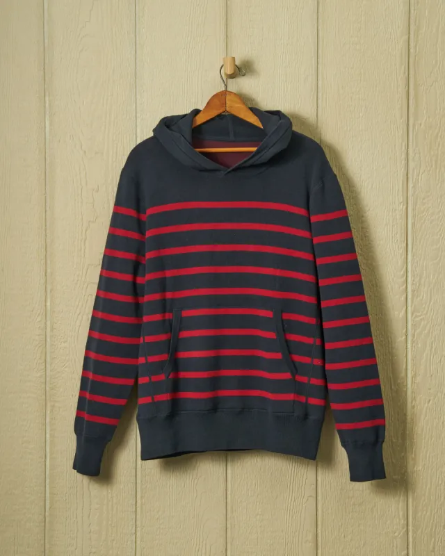 Wharf Knit Hoodie in Navy/Burgundy Stripe sold by Quaker Marine Supply