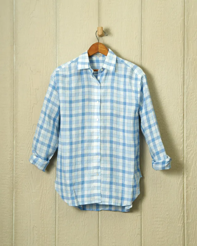 Women's Linen Shirt  in Indigo Check sold by Quaker Marine Supply