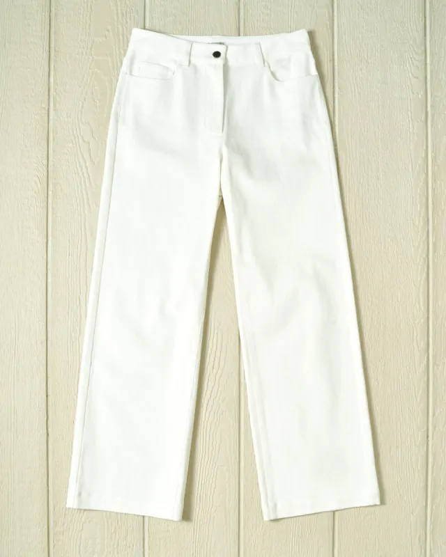 Women's Five Pocket Jean in White Denim sold by Quaker Marine Supply