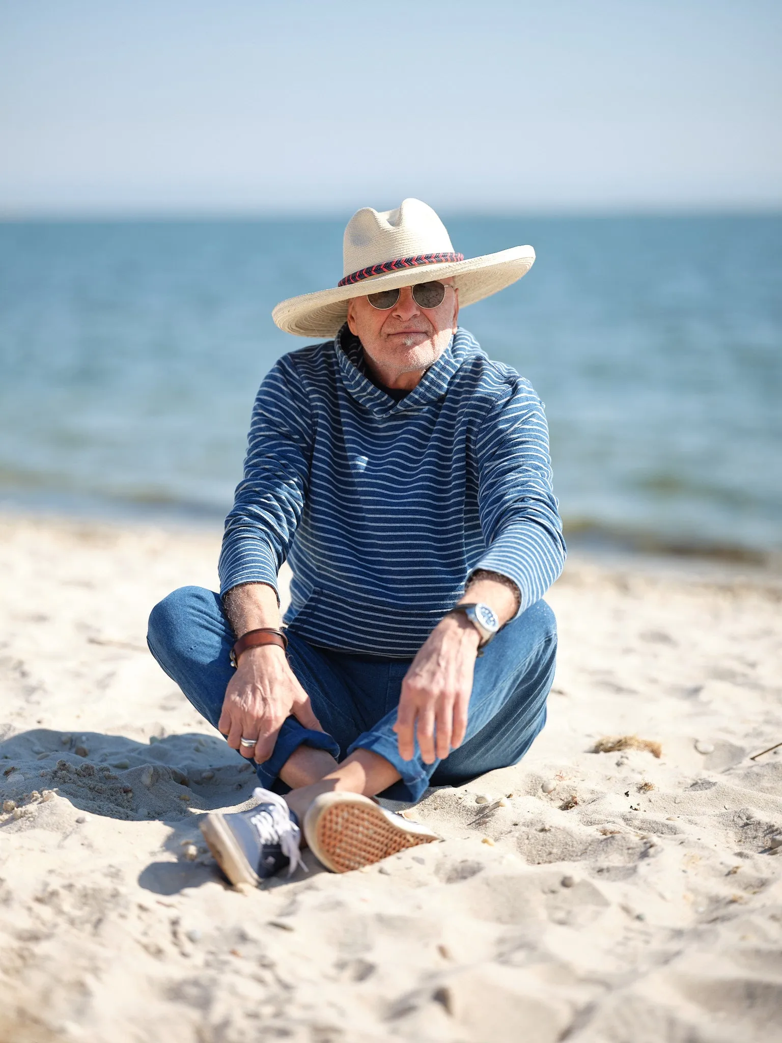 Wharf Hoodie in Striped Indigo sold by Quaker Marine Supply product image thumbnail 4