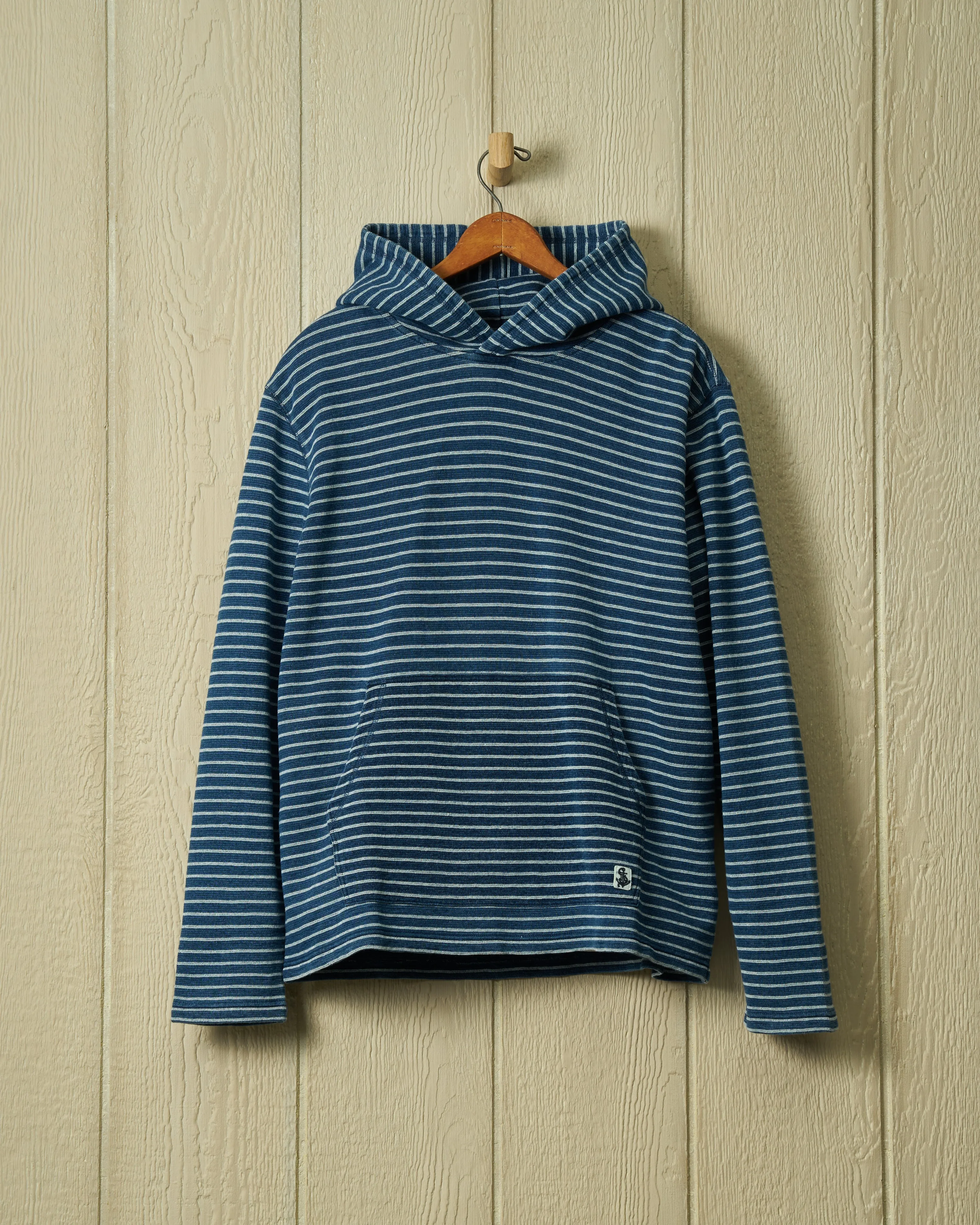 Wharf Hoodie in Striped Indigo sold by Quaker Marine Supply