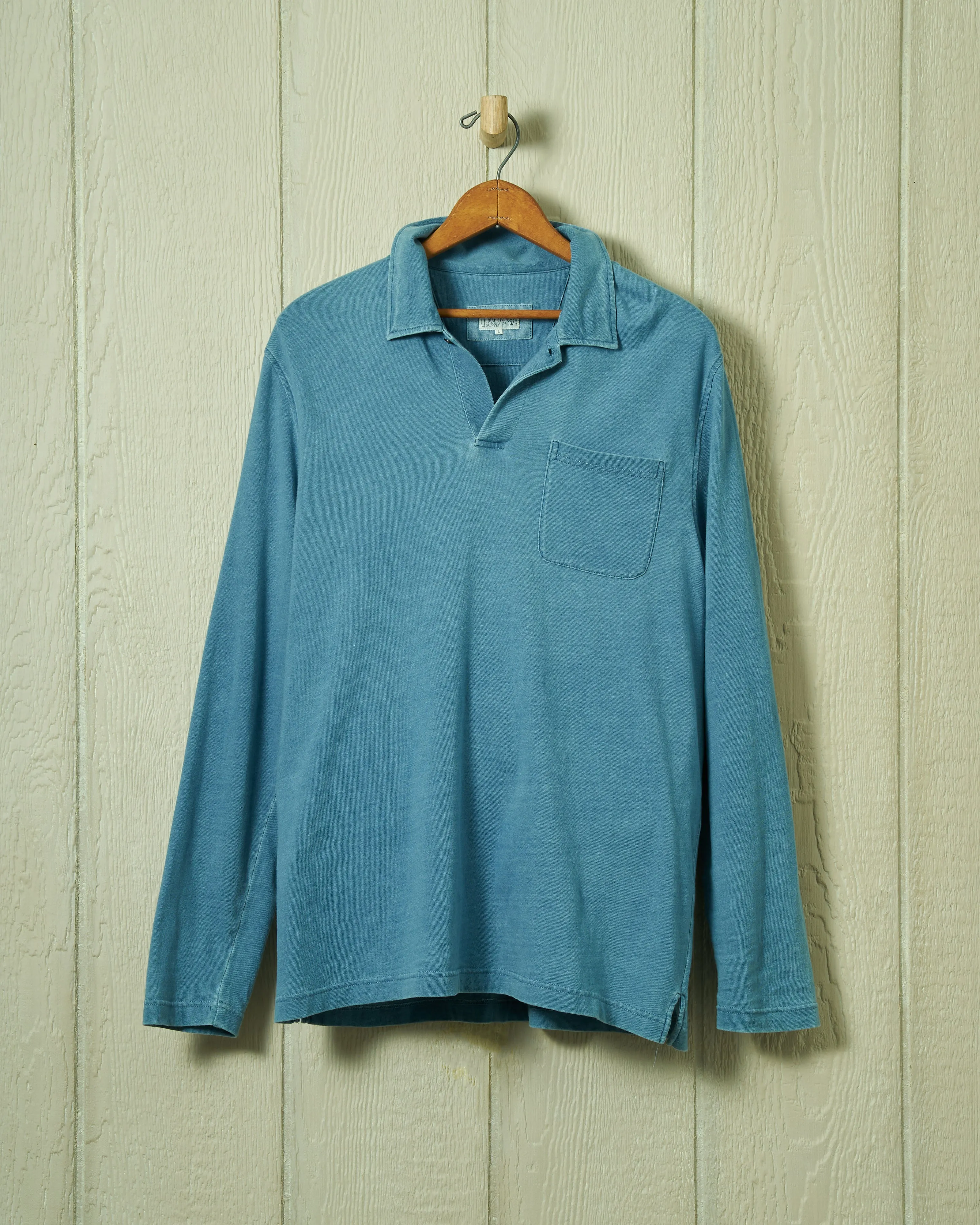 Long Sleeve Indigo Polo in Washed Jersey sold by Quaker Marine Supply