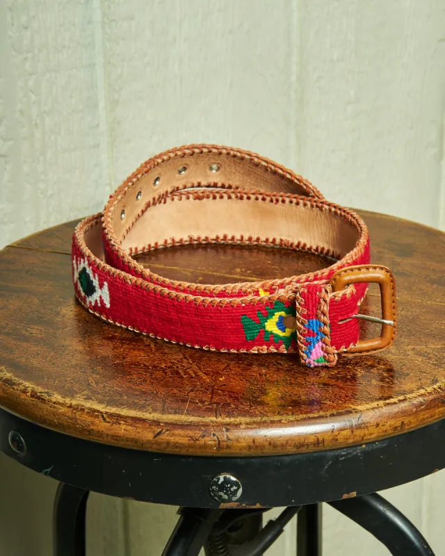 Guatemalan Whip Stitched Belt in Red sold by Quaker Marine Supply