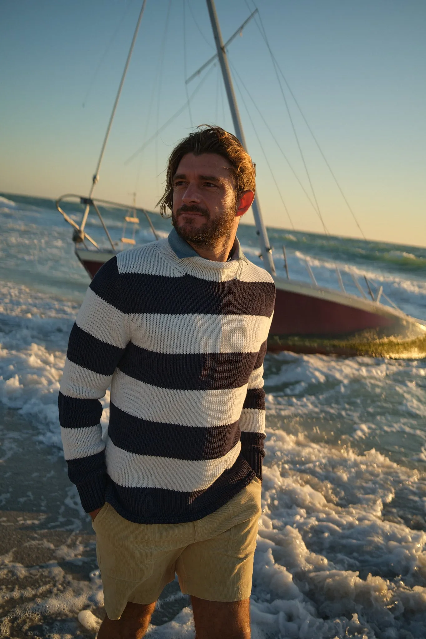 Fisherman's Sweater in Navy/Egret Stripe sold by Quaker Marine Supply product image thumbnail 2
