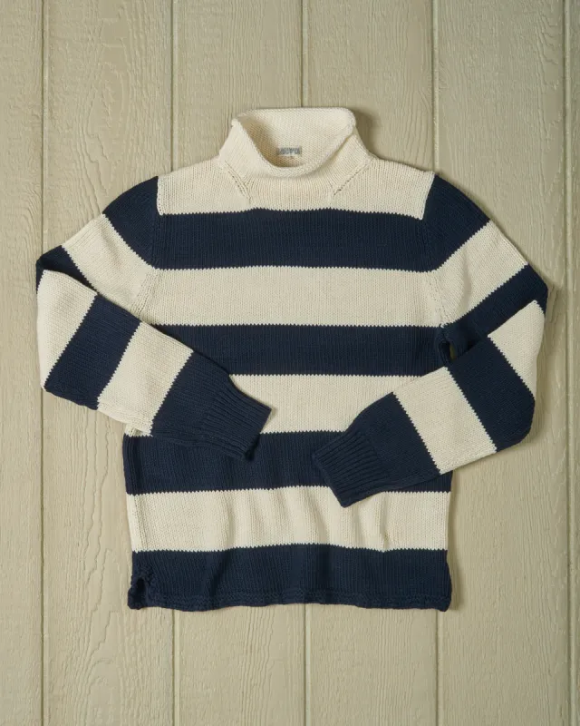 Fisherman's Sweater in Navy/Egret Stripe sold by Quaker Marine Supply