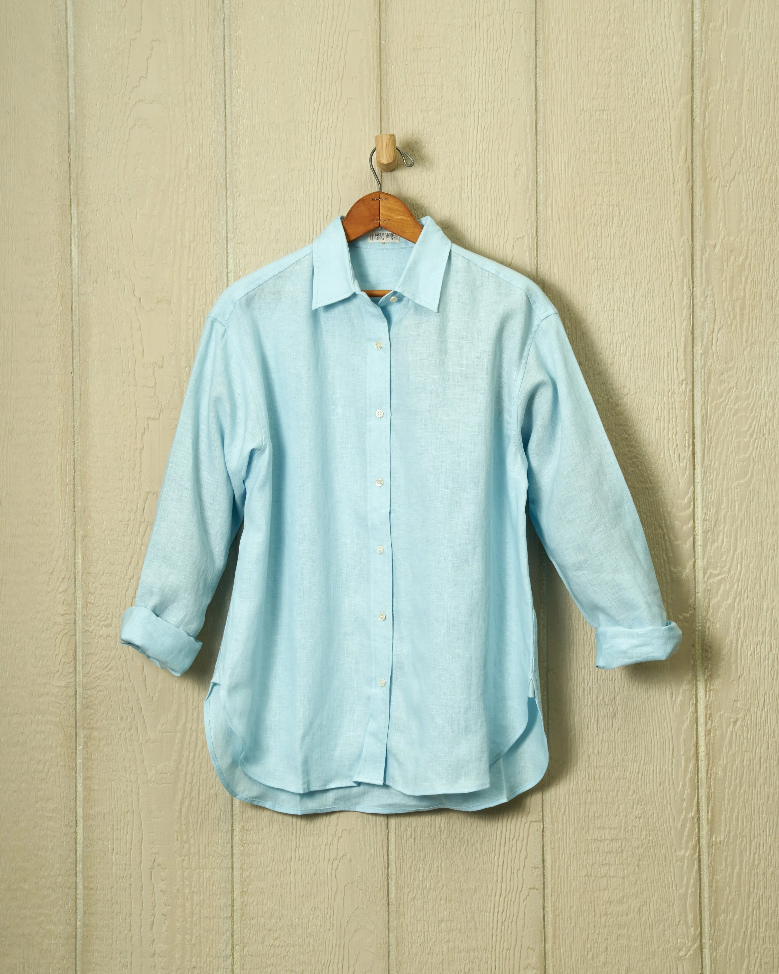 Women's Linen Shirt in Aqua sold by Quaker Marine Supply