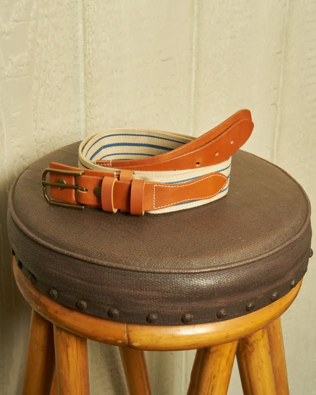 Surcingle Belt in Natural/Atlantic Blue Stripe sold by Quaker Marine Supply