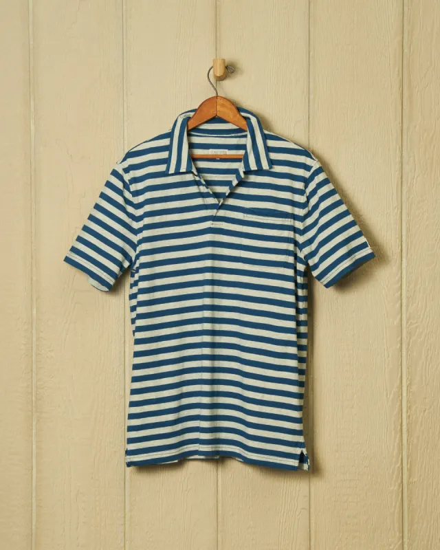 Indigo Polo in Blue/Heather Stripe sold by Quaker Marine Supply