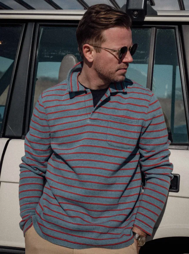 Long Sleeve Indigo Polo in Red/Navy Ribbed Knit sold by Quaker Marine Supply product image thumbnail 4