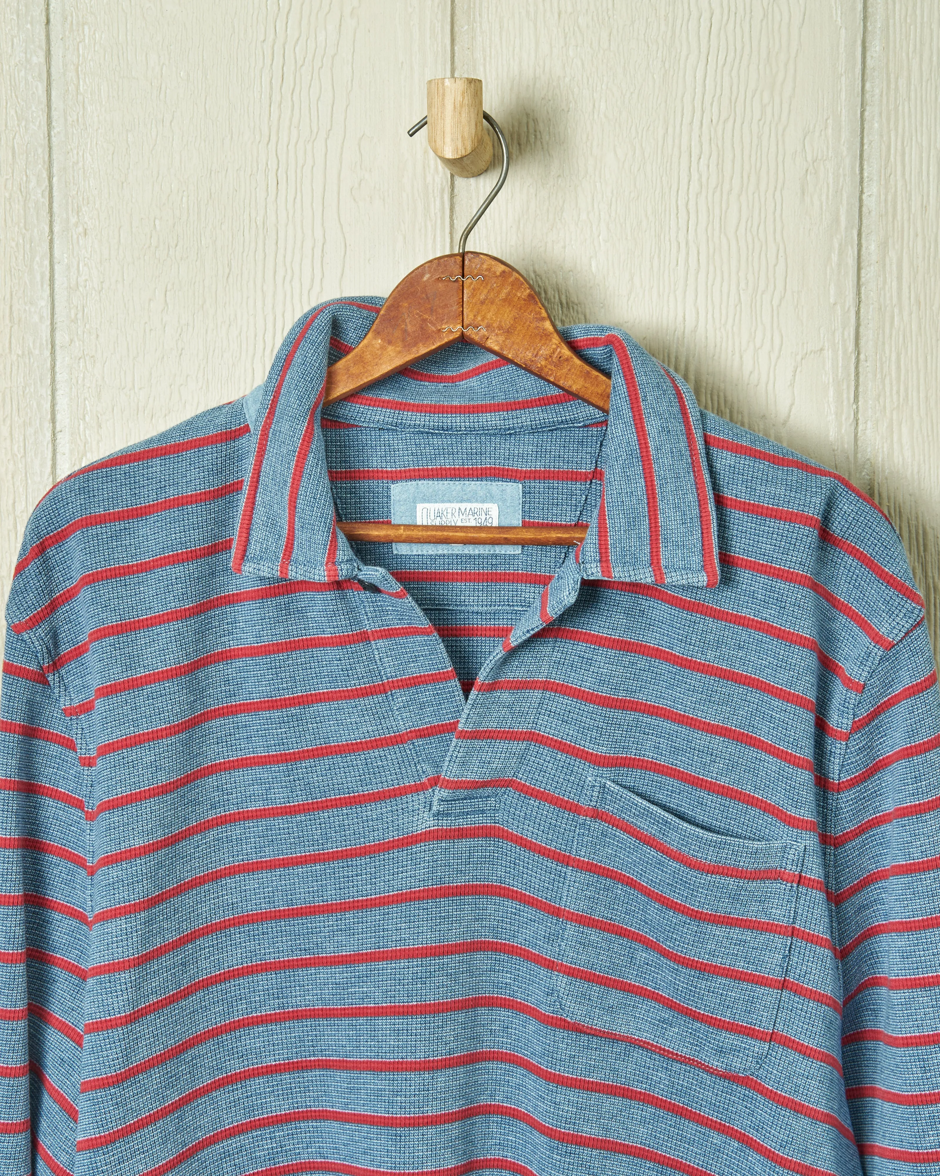 Long Sleeve Indigo Polo in Red/Navy Ribbed Knit sold by Quaker Marine Supply product image thumbnail 3