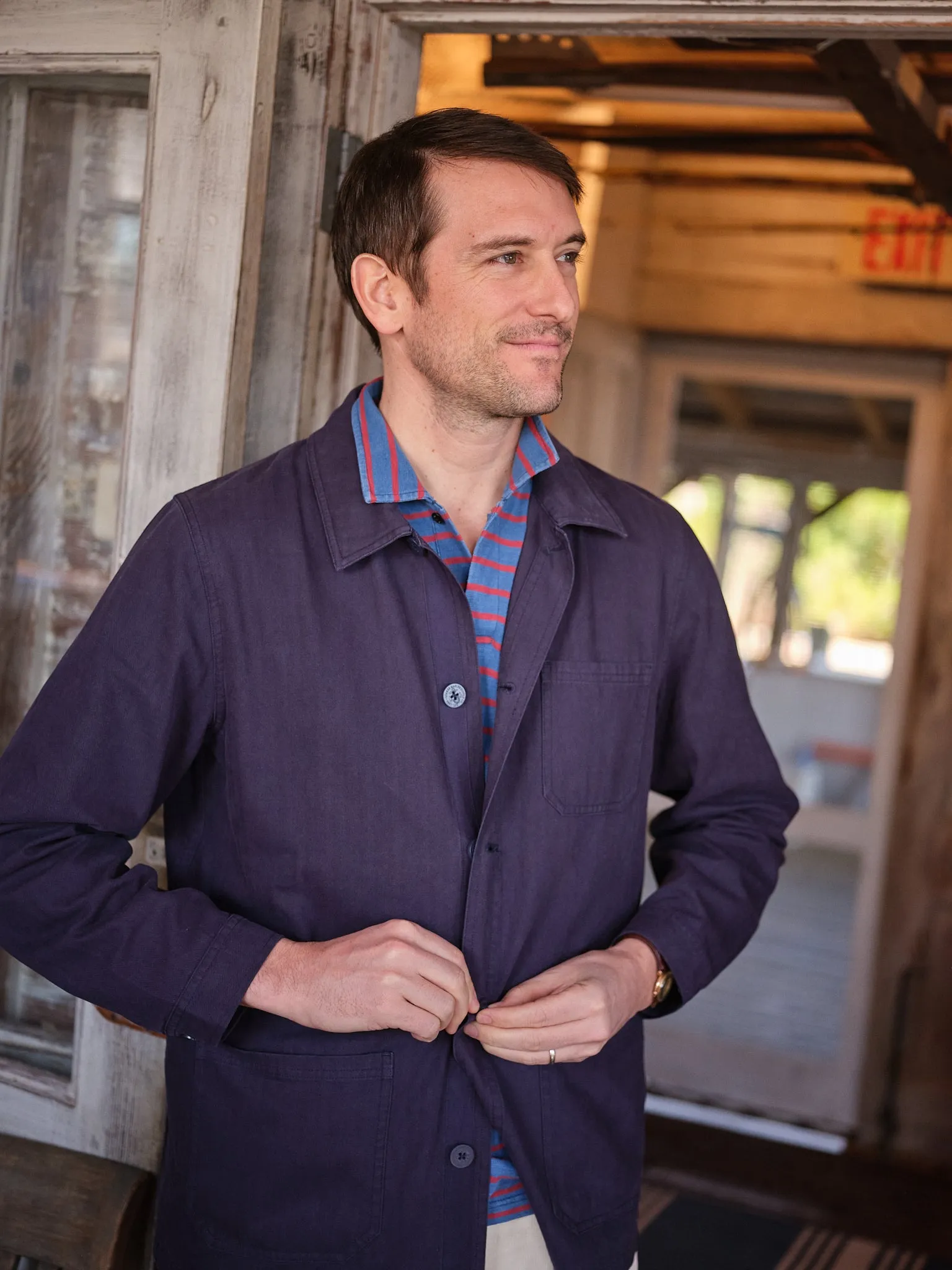 French Workman’s Jacket in Navy Herringbone sold by Quaker Marine Supply product image thumbnail 3