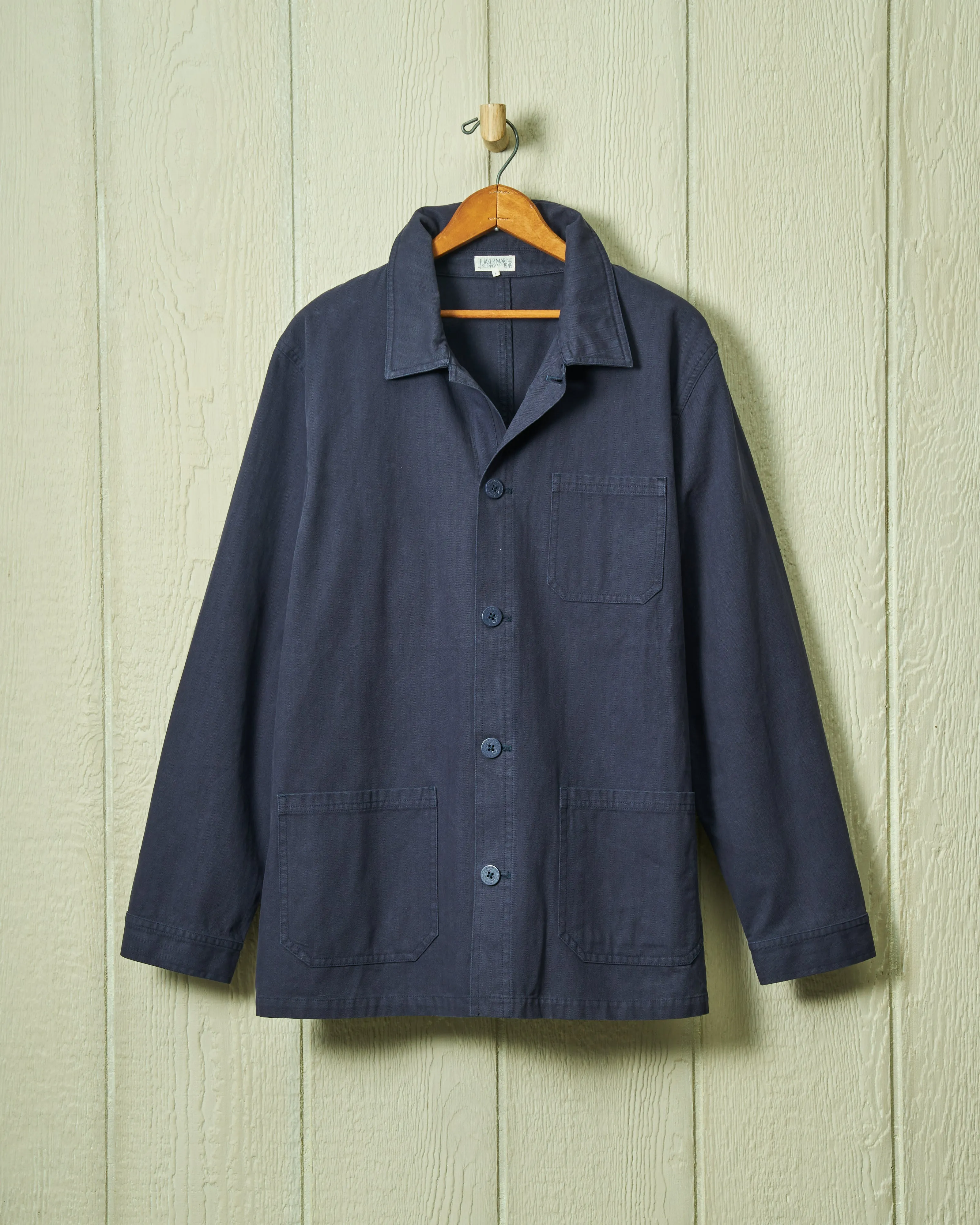 French Workman’s Jacket in Navy Herringbone sold by Quaker Marine Supply