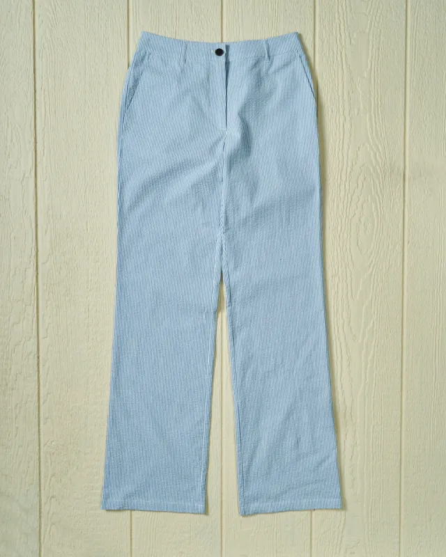 Women's Relaxed Pant in Blue Seersucker sold by Quaker Marine Supply