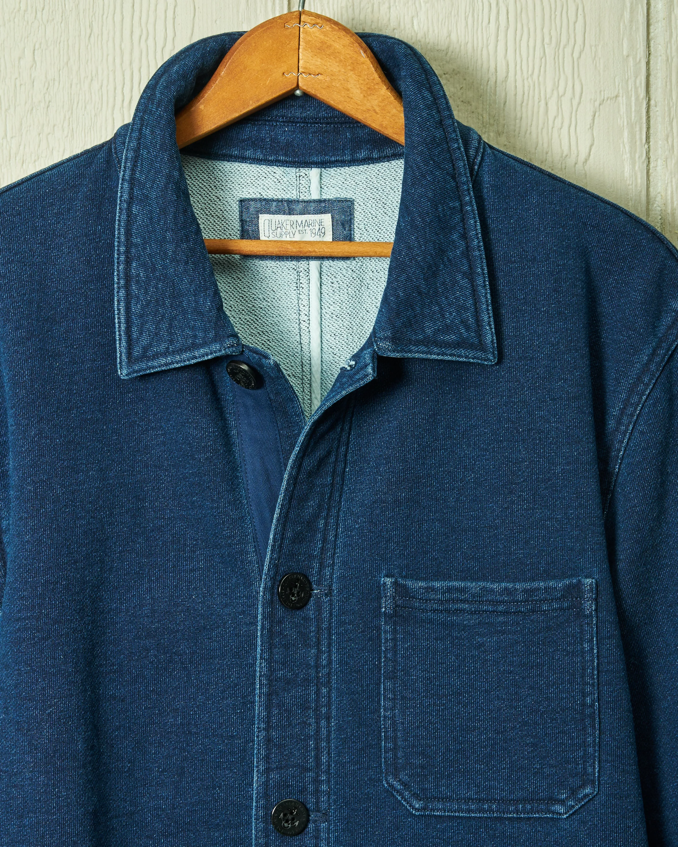 French Workman’s Jacket in Dark Wash Indigo Loopback Terry sold by Quaker Marine Supply product image thumbnail 3