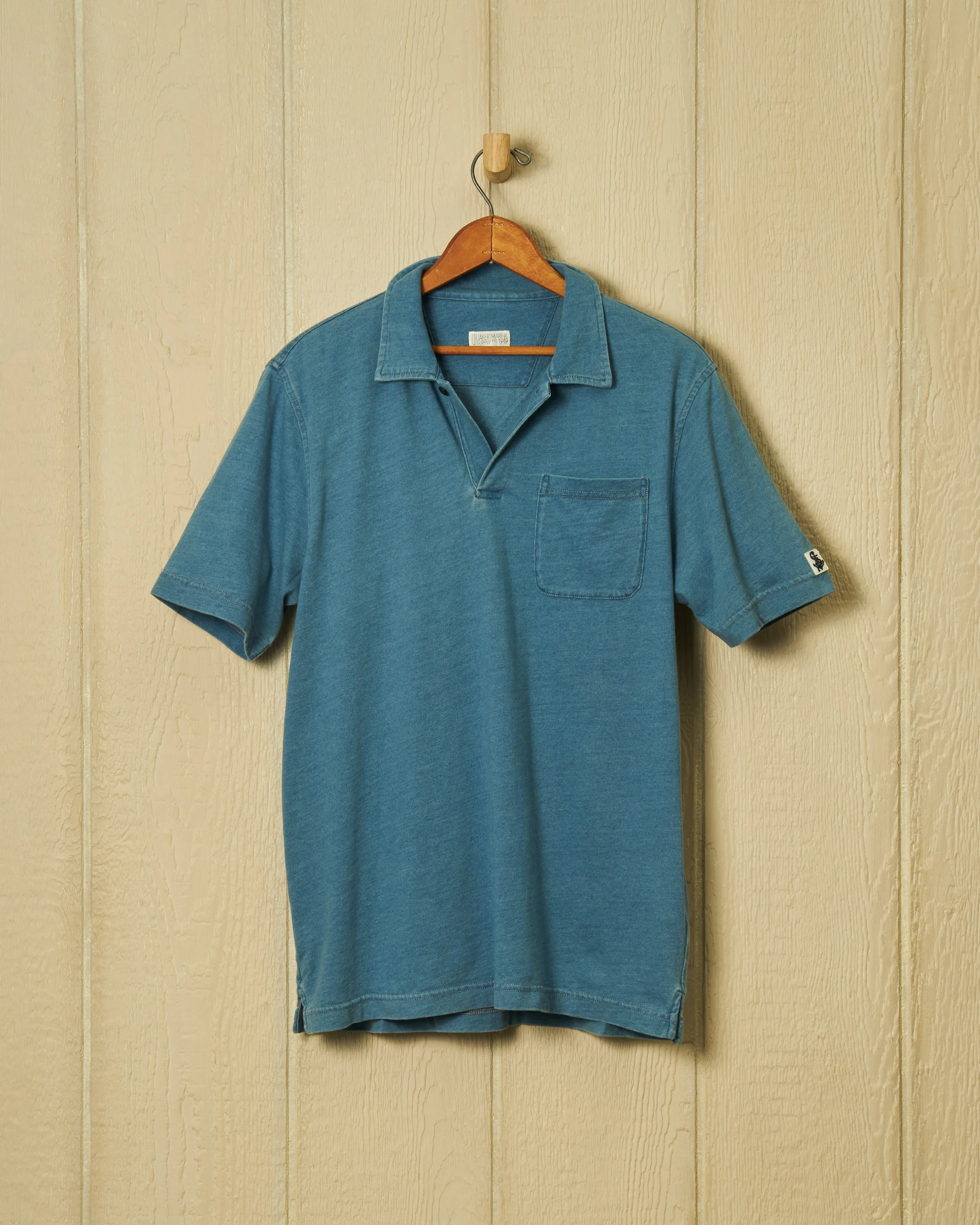 Indigo Polo in Washed Jersey sold by Quaker Marine Supply