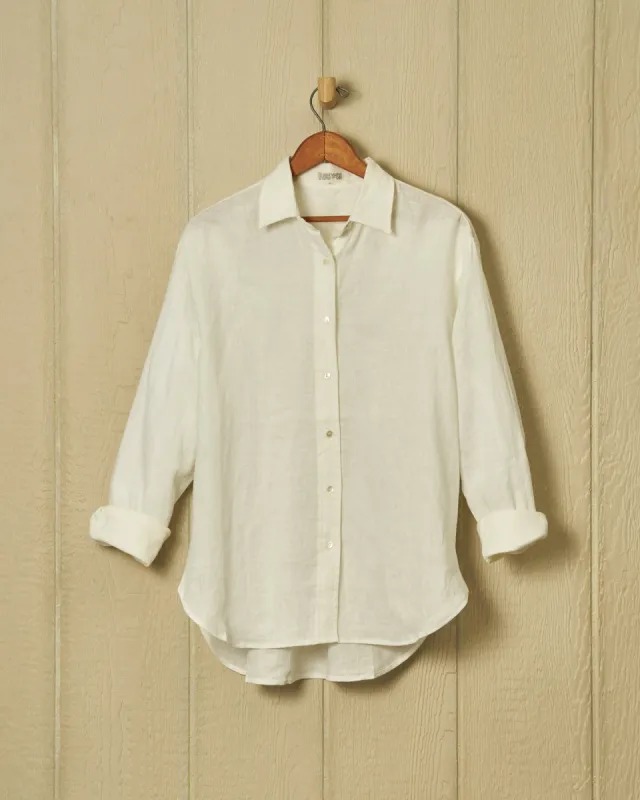 Women's Linen Shirt in White sold by Quaker Marine Supply