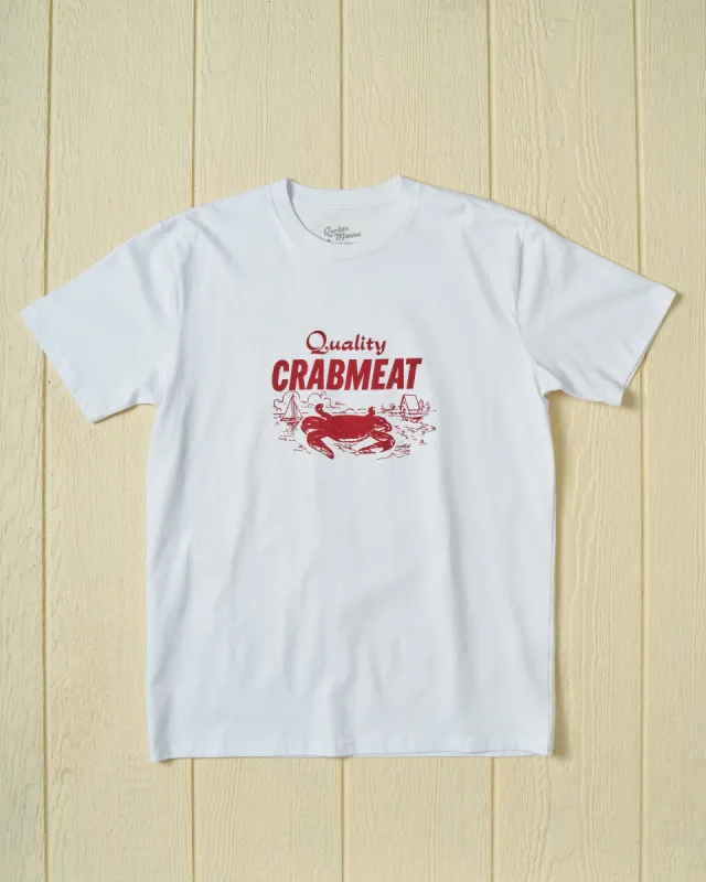Quality Crabmeat Tee in White made by Quaker Marine Supply