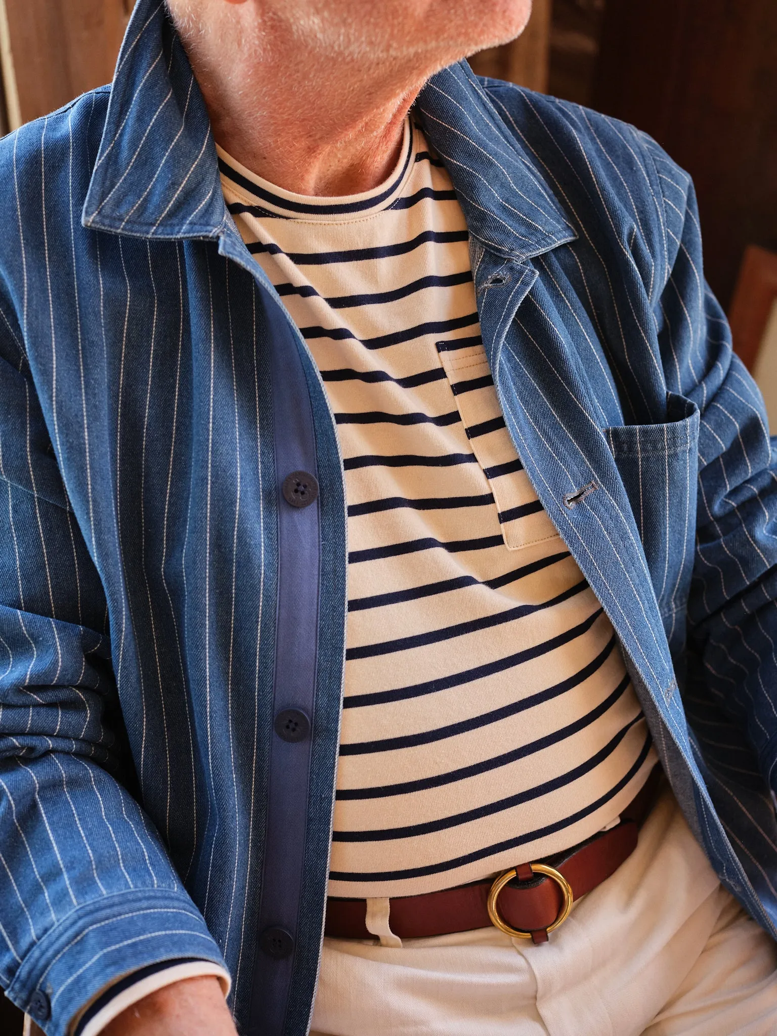 French Workman’s Jacket in Pinstripe Denim sold by Quaker Marine Supply product image thumbnail 3