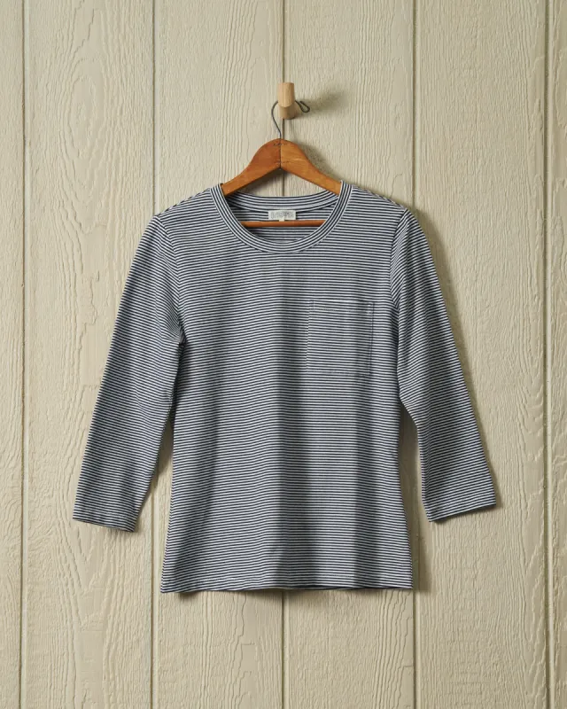 Women's Fine Stripe Crewneck Tee in Navy/White sold by Quaker Marine Supply