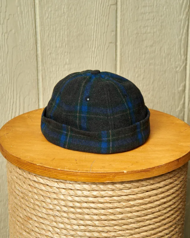 Harbour Cap in Charcoal/Blue Plaid made by Quaker Marine Supply