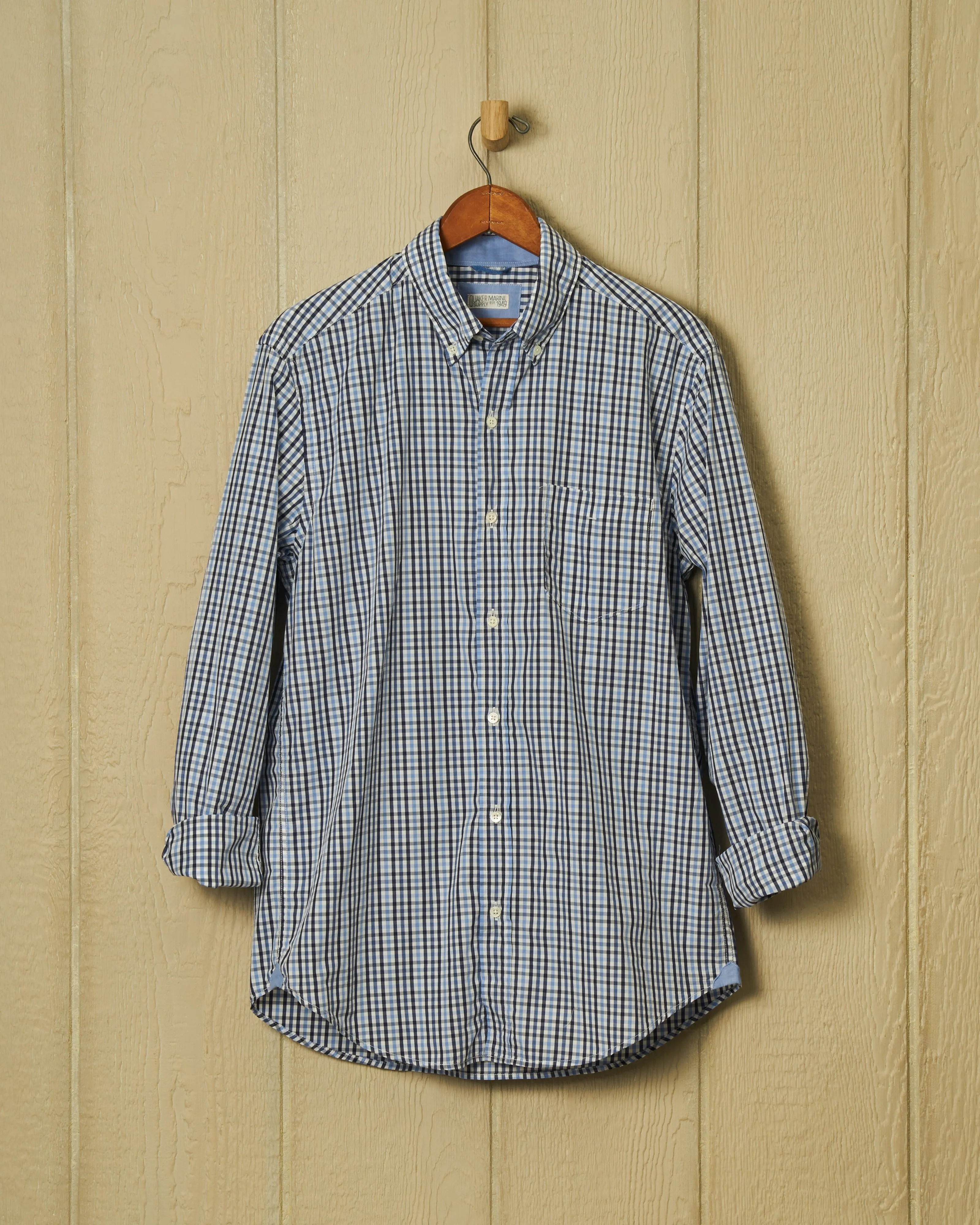 Sea-Washed Shirt in Blue and Black Gingham sold by Quaker Marine Supply