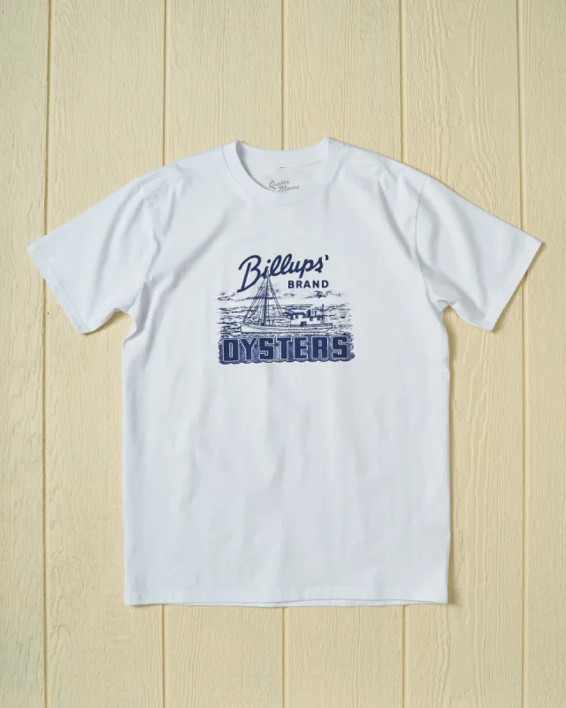 Billups Oysters Tee in White sold by Quaker Marine Supply