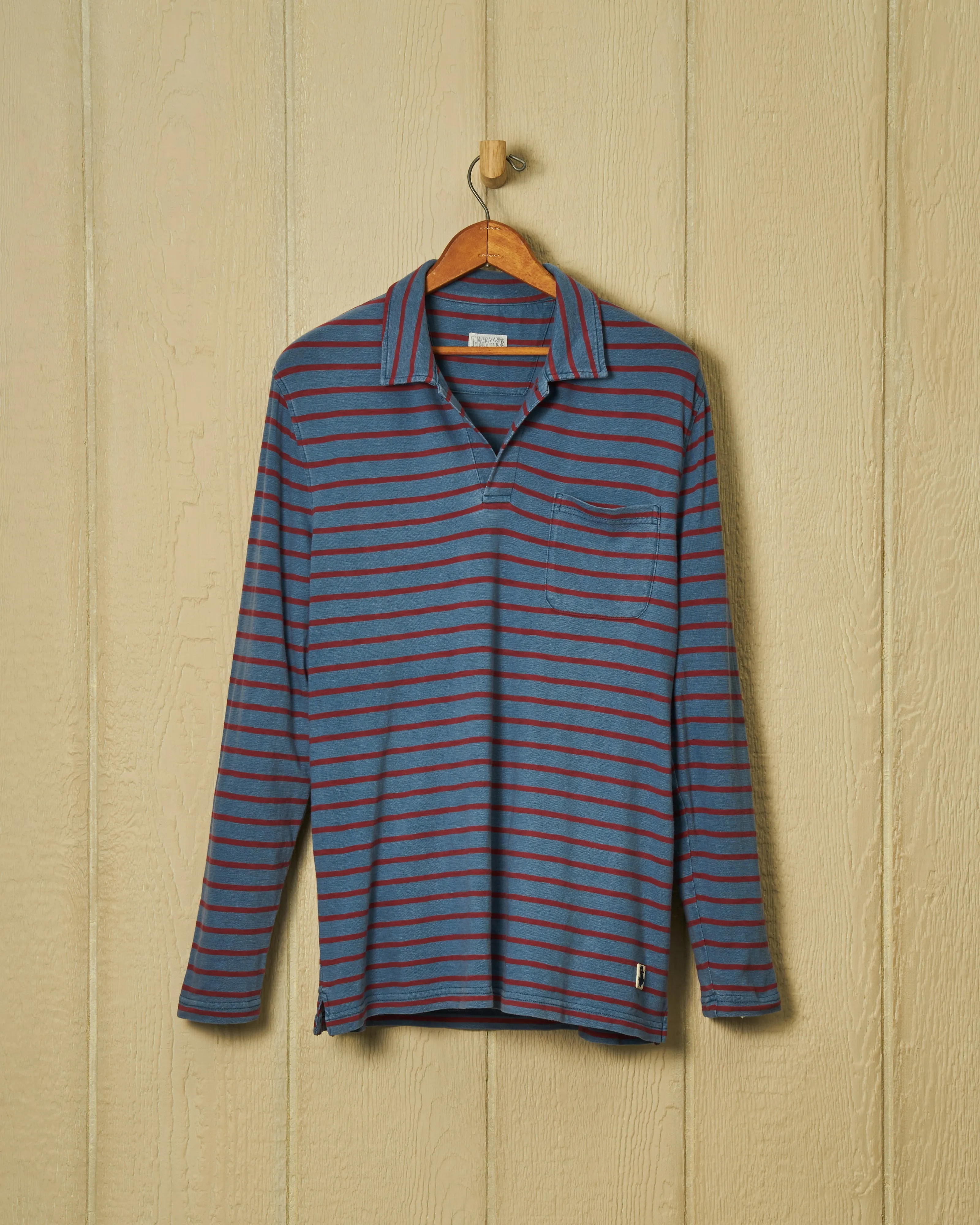 Long Sleeve Indigo Polo in 3/4" Red/Navy Stripe sold by Quaker Marine Supply product image thumbnail 3