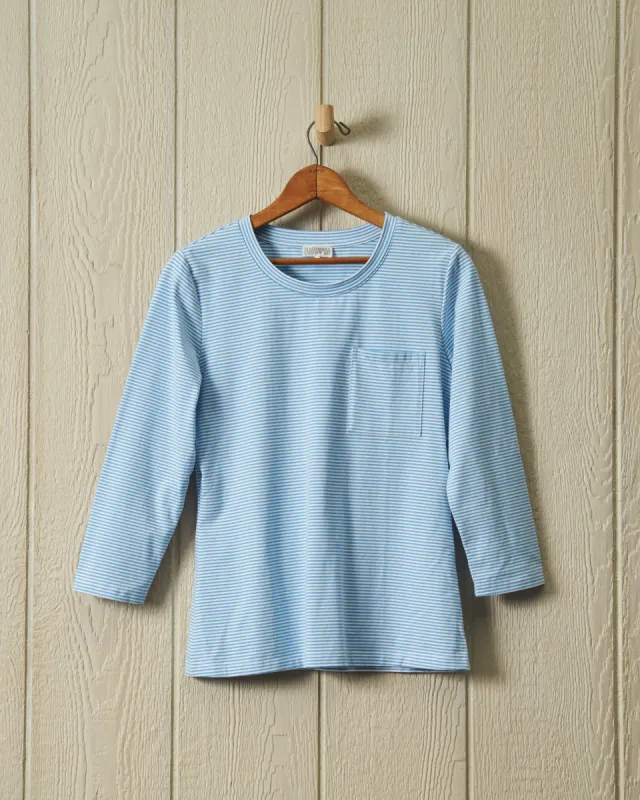 Women's Fine Stripe Crewneck Tee in Coastal Blue/White sold by Quaker Marine Supply
