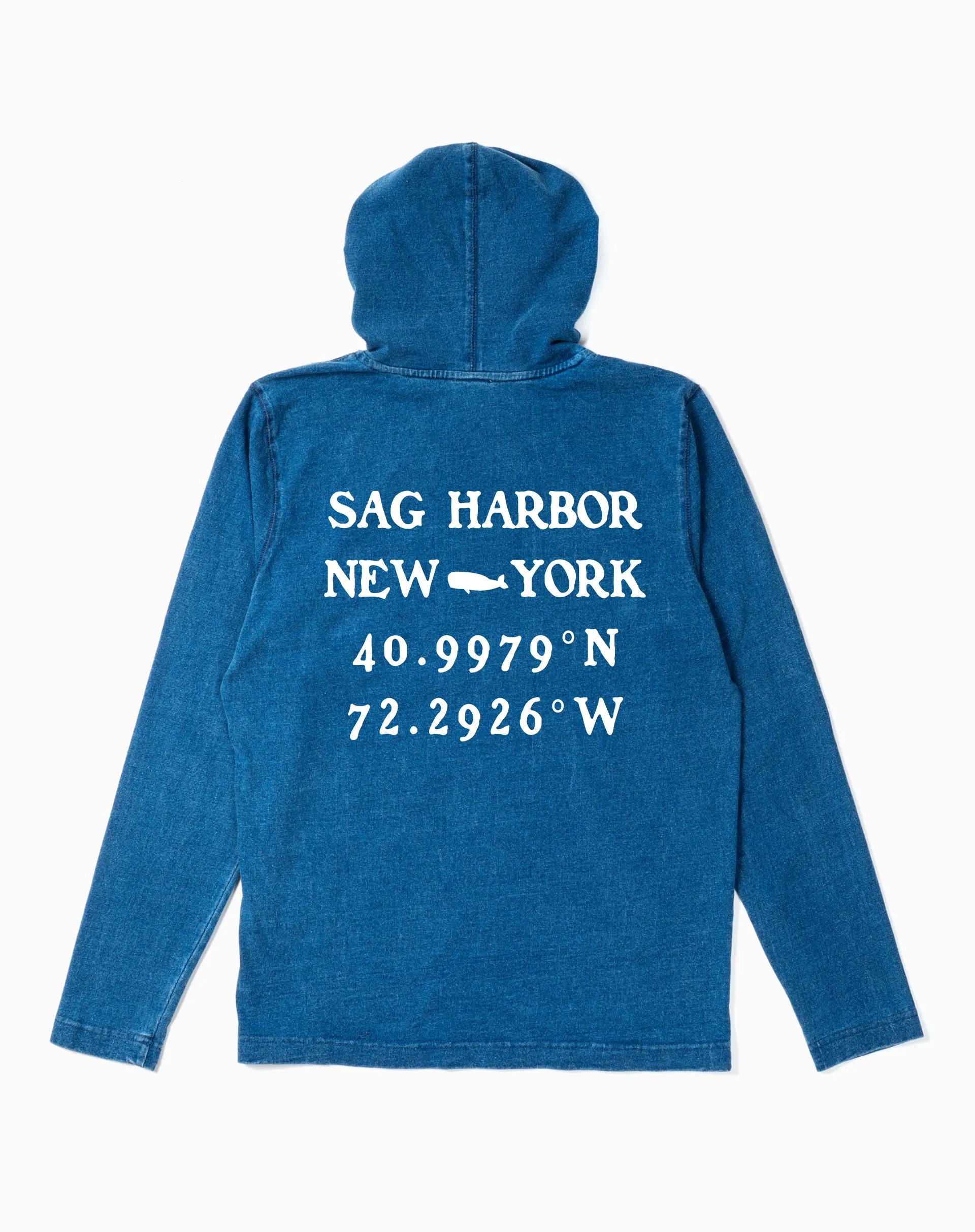 Sag Harbor Wharf Hoodie in Washed Indigo sold by Quaker Marine Supply