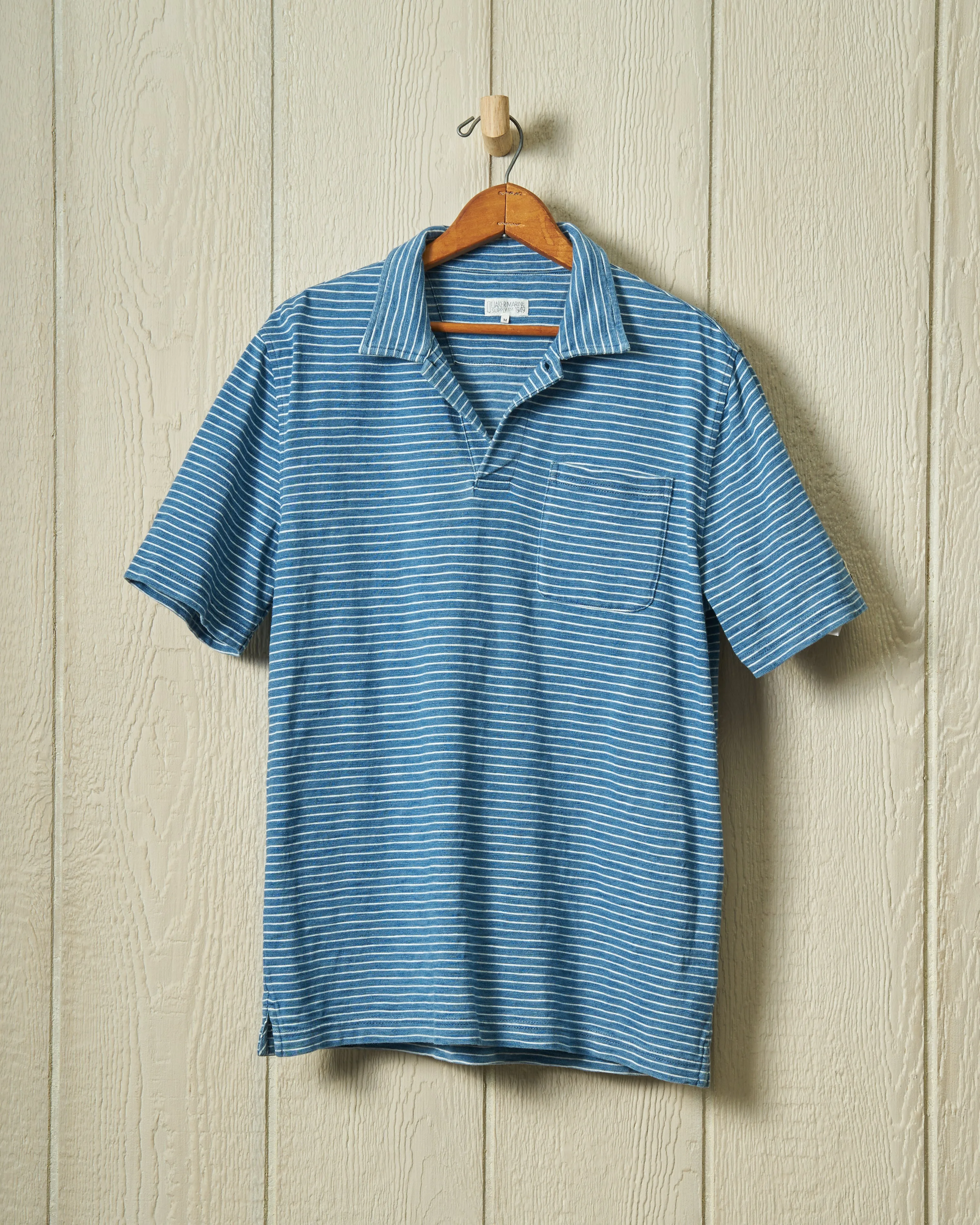 Indigo Polo in Blue/White Slub Stripe sold by Quaker Marine Supply