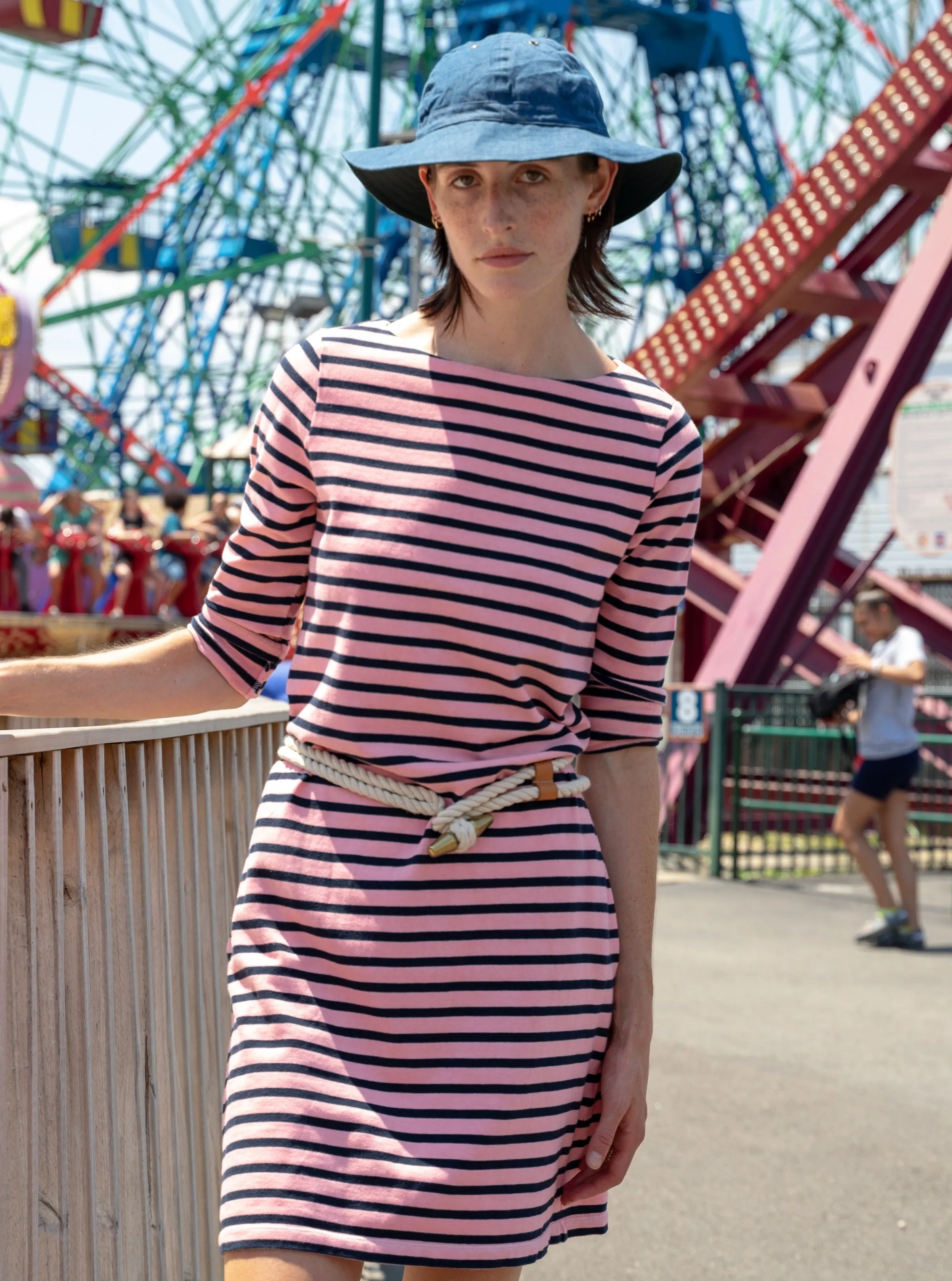 Women's French Sailor Dress in Faded Red/Navy sold by Quaker Marine Supply