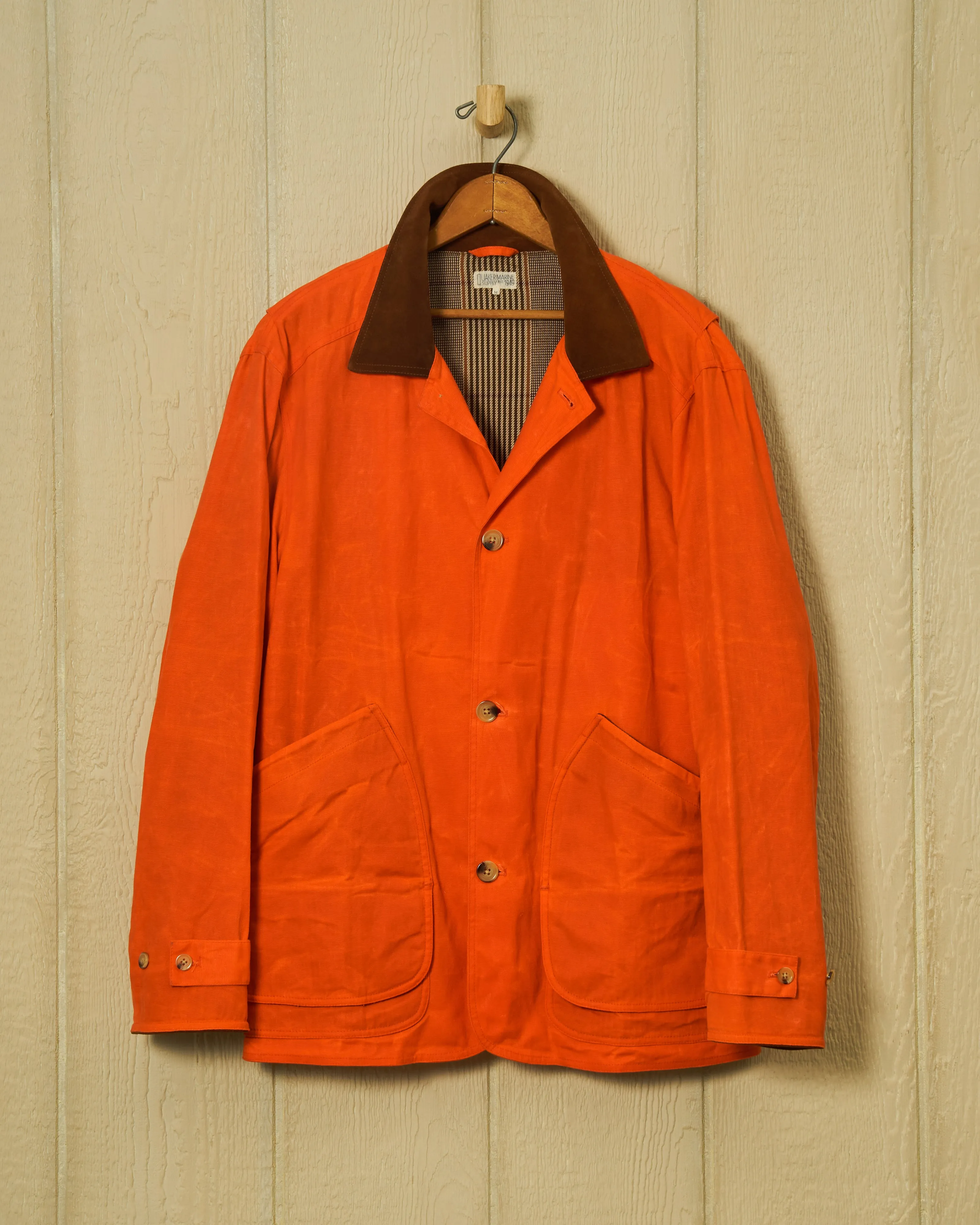 Gamekeeper Jacket in Signal Orange Waxed Canvas sold by Quaker Marine Supply
