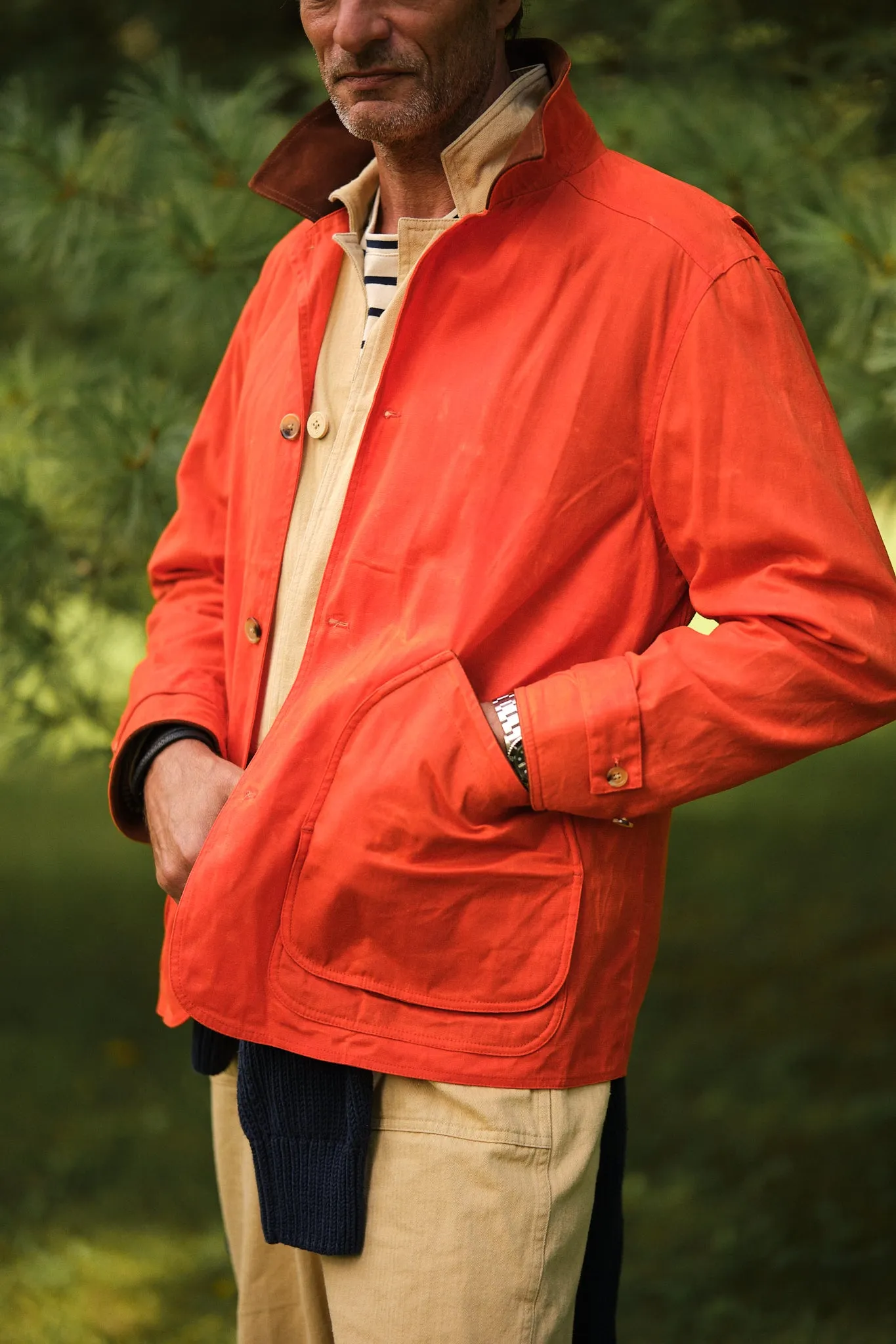 Gamekeeper Jacket in Signal Orange Waxed Canvas sold by Quaker Marine Supply product image thumbnail 2