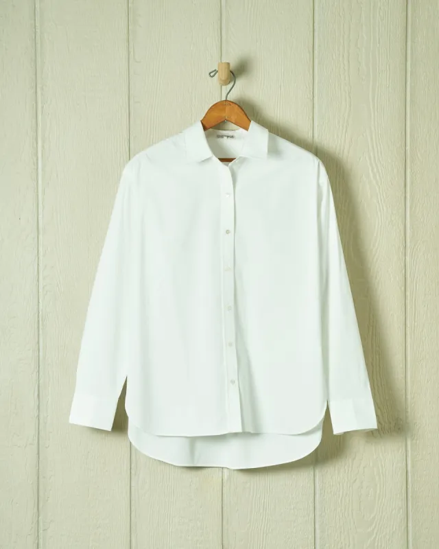 Women's Point Collar Blouse in White Cotton Tencel sold by Quaker Marine Supply